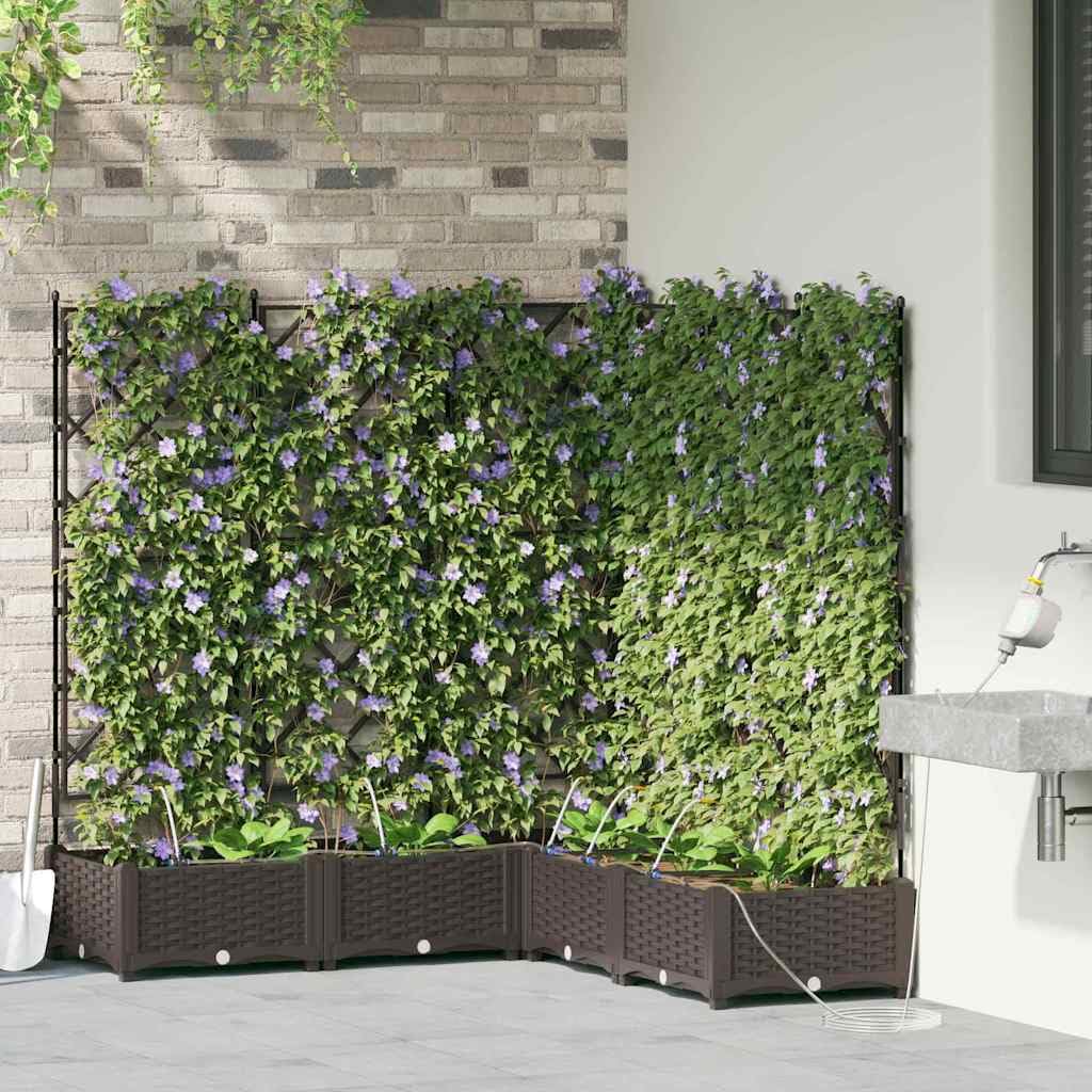 Jardinera para jardín, 5 unidades, color marrón, plástico, 120 x 120 x 126 cm, con sistema de riego para terraza, balcón, exterior, resistente a las heladas, almacenamiento de agua, ideal