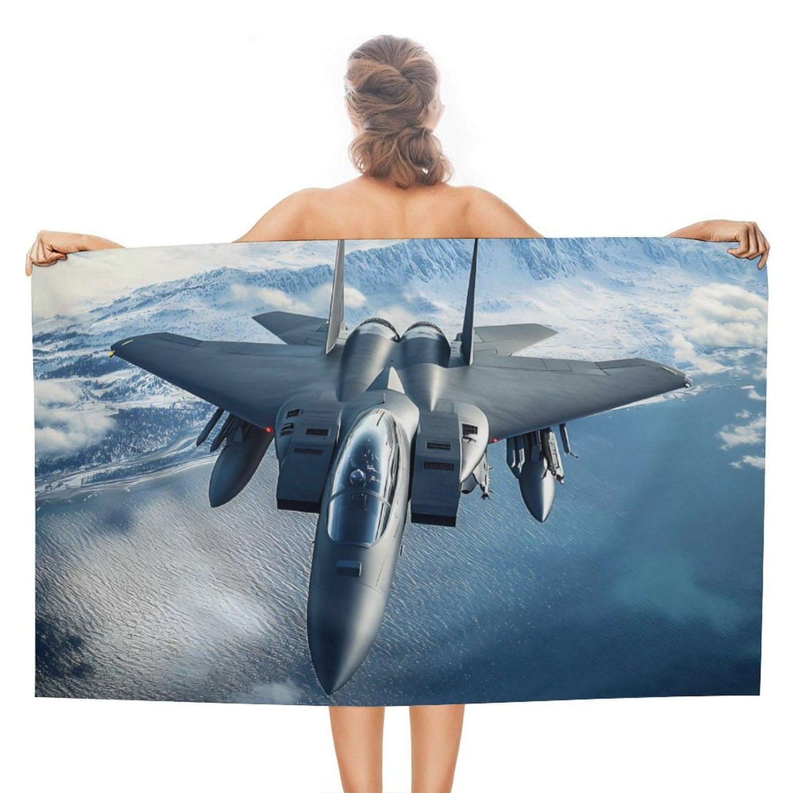 CGSBNGHA Aircraft Fighter Jet F-15 Ea-gles Flying Beach Towels Soft Bathroom Bath Pool Swim Towels for Women Men