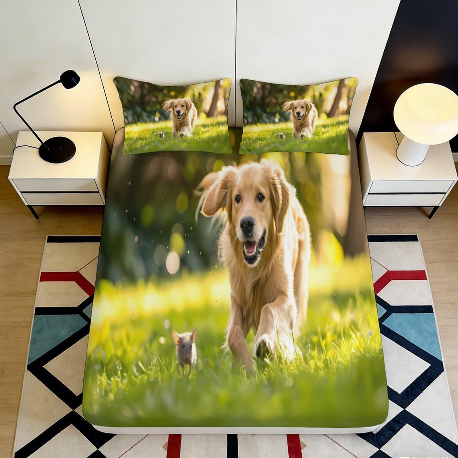 Pnayamiorkfel Style-7 3D Printed Golden Retriever Dog Fitted Sheet Microfiber Soft Decorative Running Mouse Bed Cover For Bedroom Guest Room 90X200x25cm