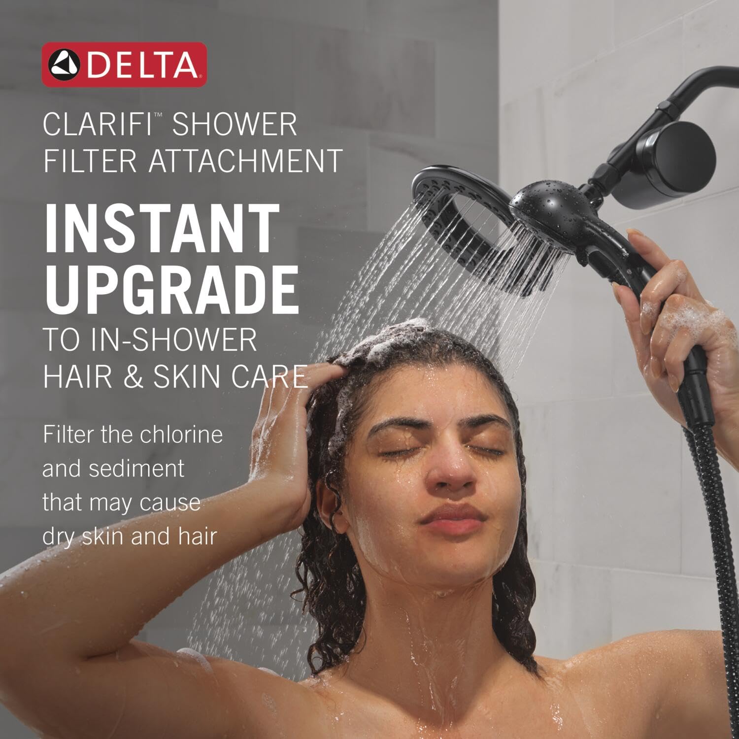 Delta Faucet 4-Setting In2ition 2-in-1 Dual Shower Head with Clarifi Standard Shower Filter Attachment and Filter, Chrome Shower Head with Filter, Filtered Shower Head, Chrome 7SF110B