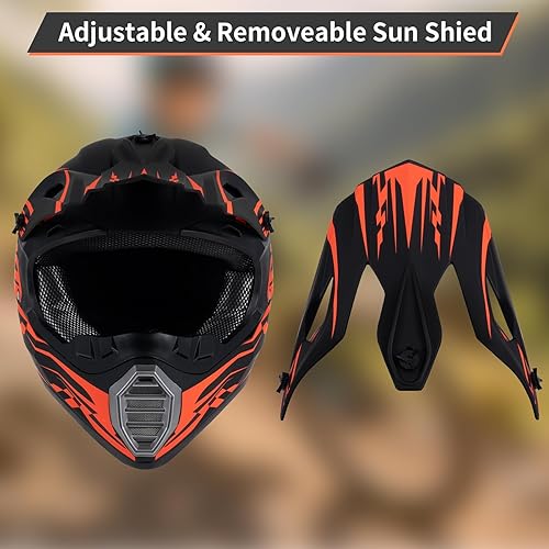 Vista 5 de Youth Kids Motocross Helmet DOT Approved, Adult ATV Dirt Bike Off-Road MX Full Face Motorcycle Helmet with Goggles Gloves Mask for Boys Rojo