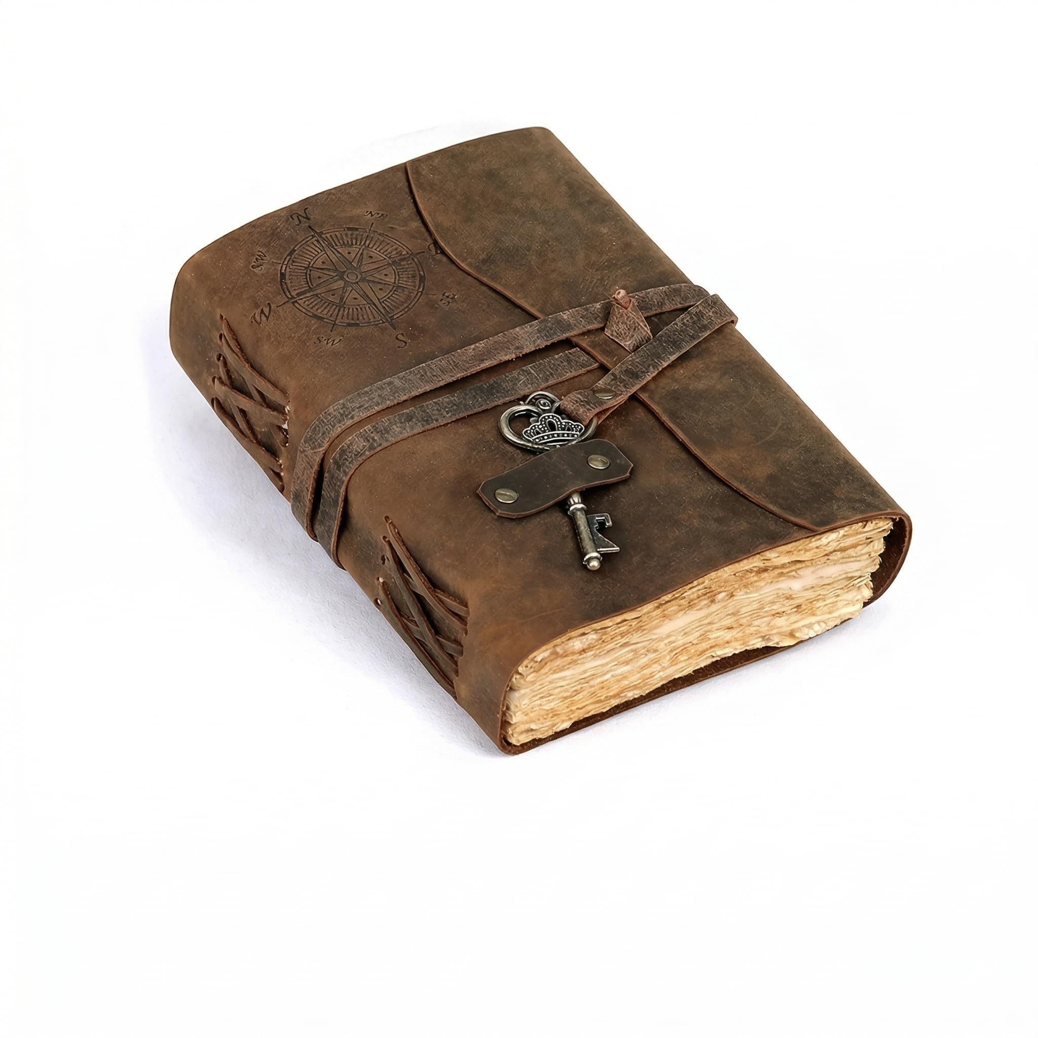 Boussole Journal vintage en cuir – Journal relié en cuir antique fait à la main avec papier à bords surélevés pour homme et femme – Carnet de croquis en cuir – Carnet de dessin – Cadeau (marron