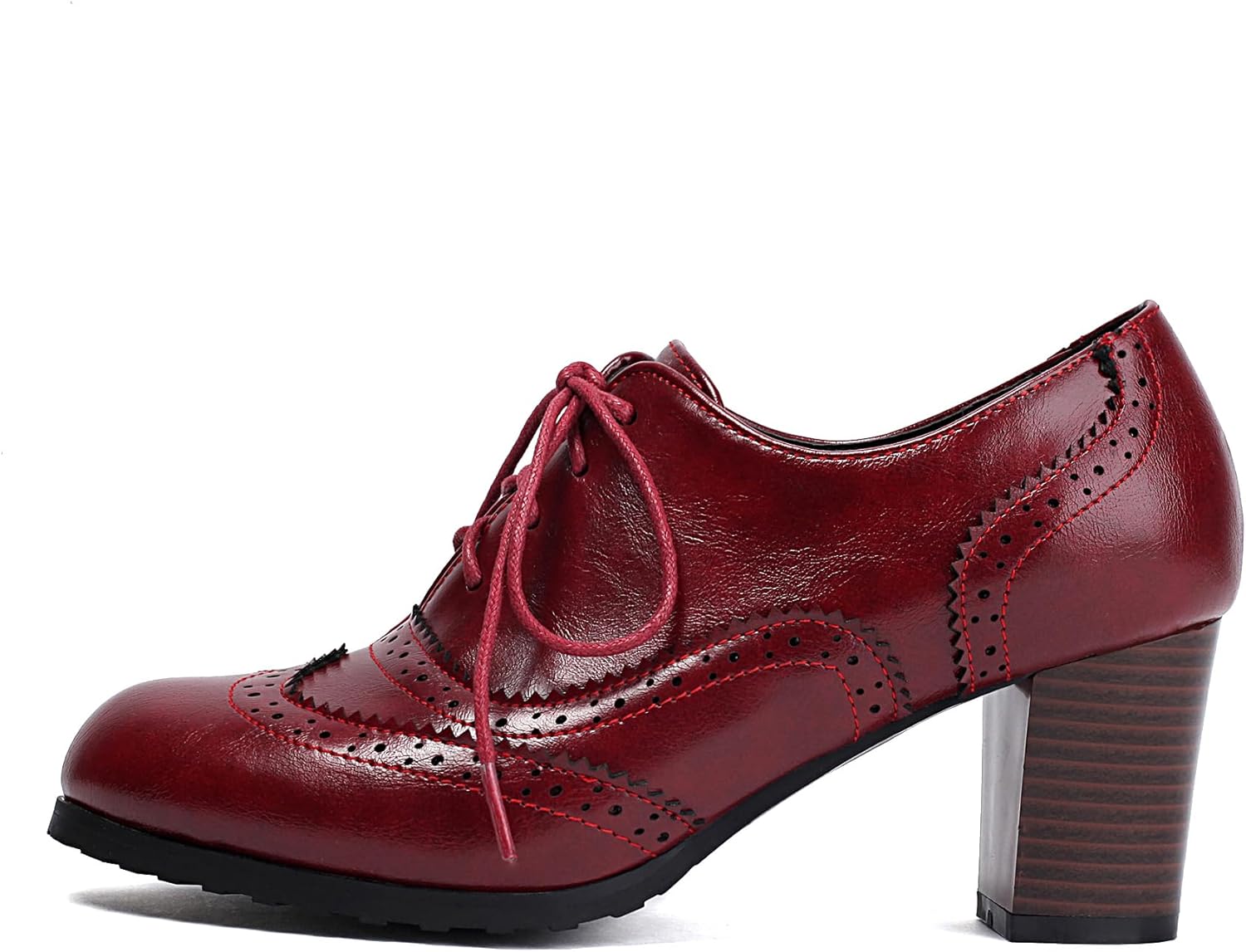 BEAUPAS Women's Oxford Wingtip Pumps Lace Up Block Heel Shoes Classic Brogue Dress Shoes - Image 4