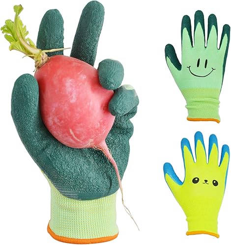 2 pares de guantes de jardinería para niños pequeños, guantes de jardín de tamaño infantil para trabajo en el patio, antideslizantes, flexibles y