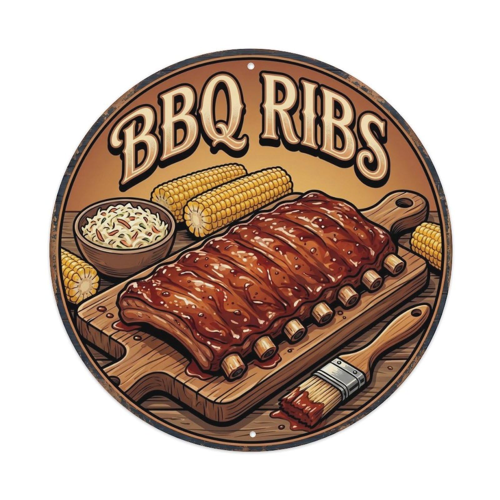 Yrnq Vintage Style Vintage Bbq Barbecue Ribs Artwork Metal Tin Sign Plaque Wall Decor For Cafe, Club, Garden Round Metal Poster 8X8inch