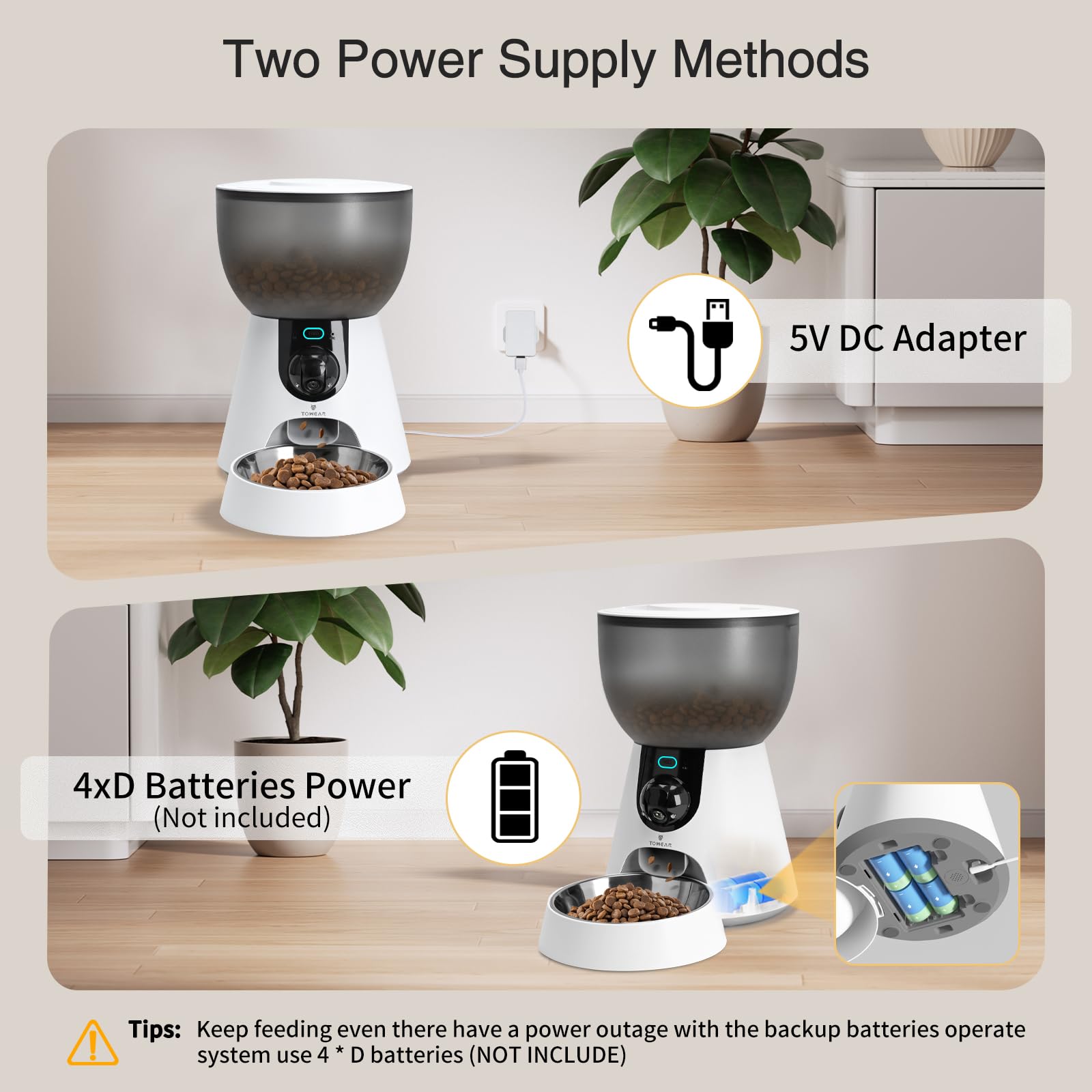 Alimentatore automatico per animali domestici con fotocamera, alimentatore per gatti WiFi da 5 GHz/2,4 GHz, capacità 4 l, 1-10 pasti/giorno con promemoria batteria scarica, voce bidirezionale