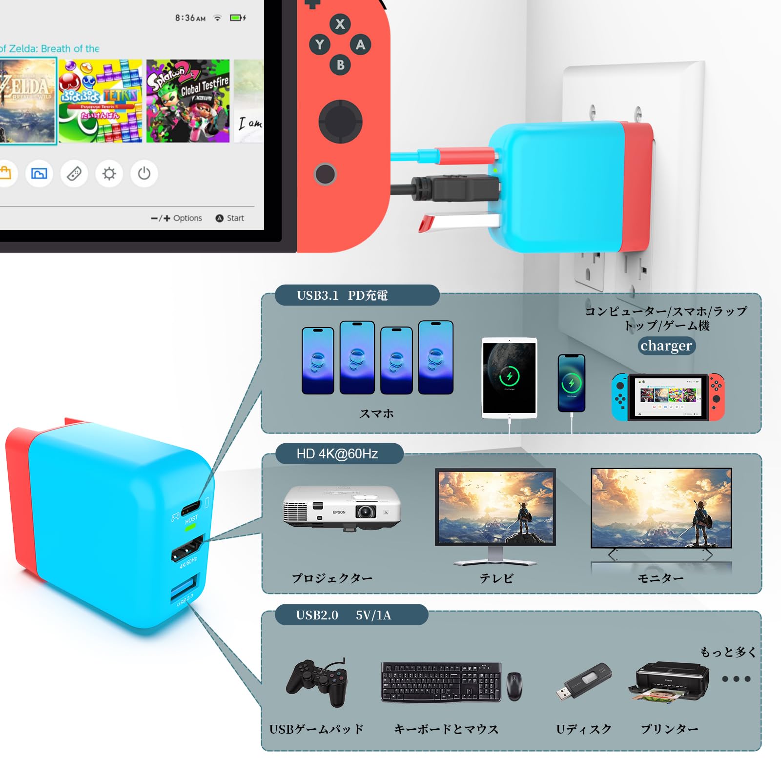 Amazon.co.jp: 【日本正規品】Basicolor Switch ドック充電器 ゲーム