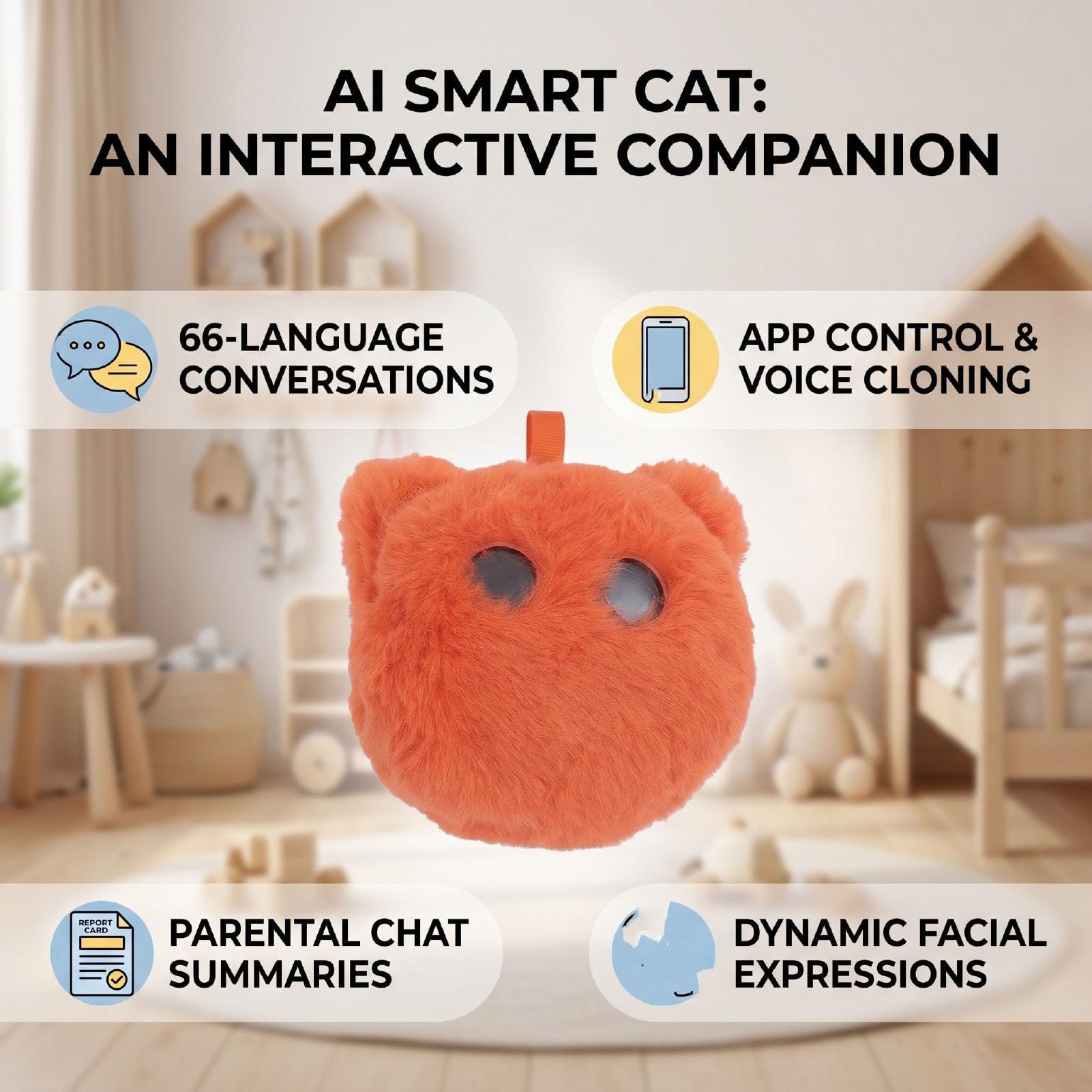 Alomejor Juguete de Peluche Inteligente AI, Gato Parlante Interactivo para Niños, Conversaciones Educativas Suaves, 10x10cm (Orange)