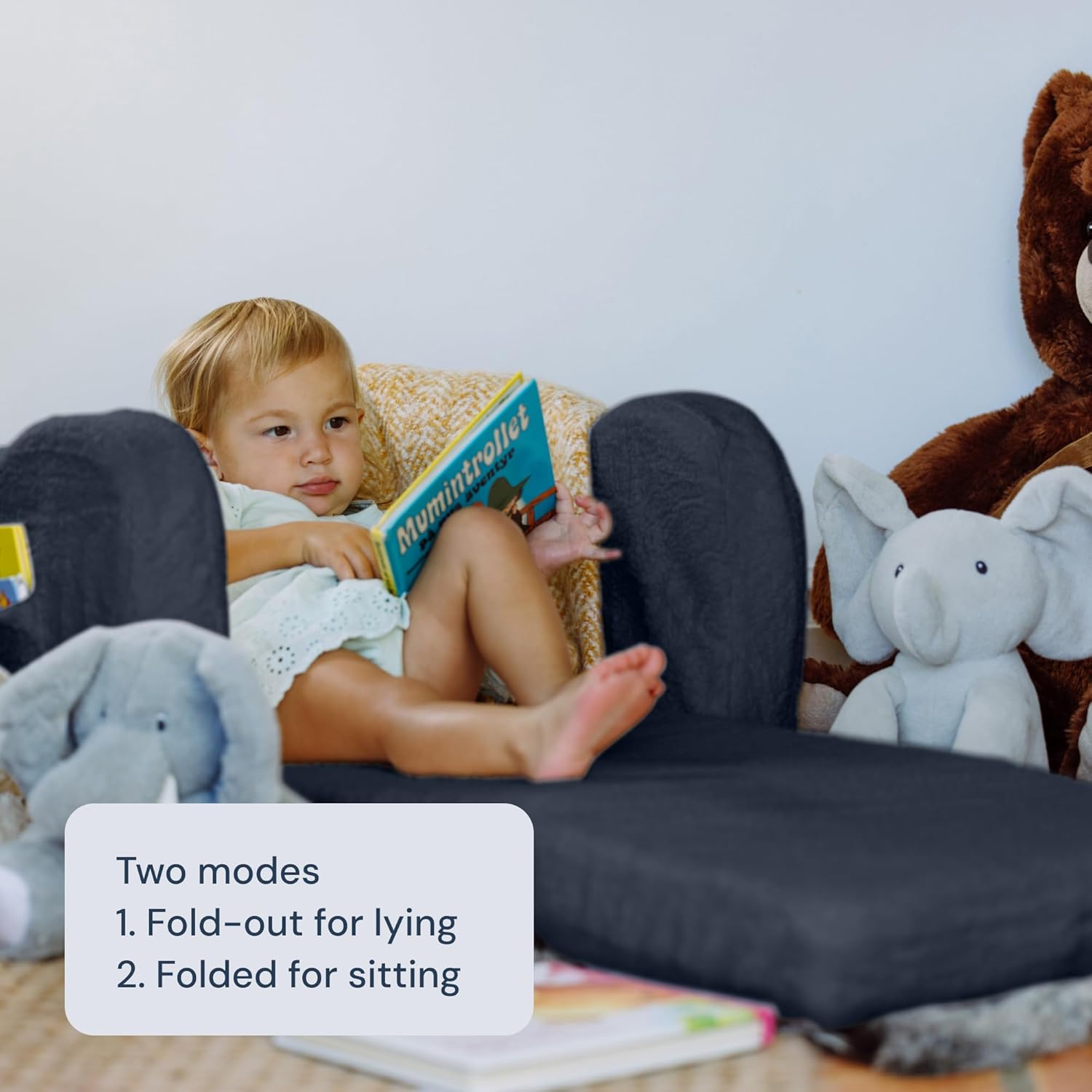 TODALE Sofa Bed - Convertible Chair to Toddler Bed, 2-in-1 Toddler Chair Foldable Lounger for Kids Bedroom Furniture, Mini Kids Couch, Boy, Girl, Grey