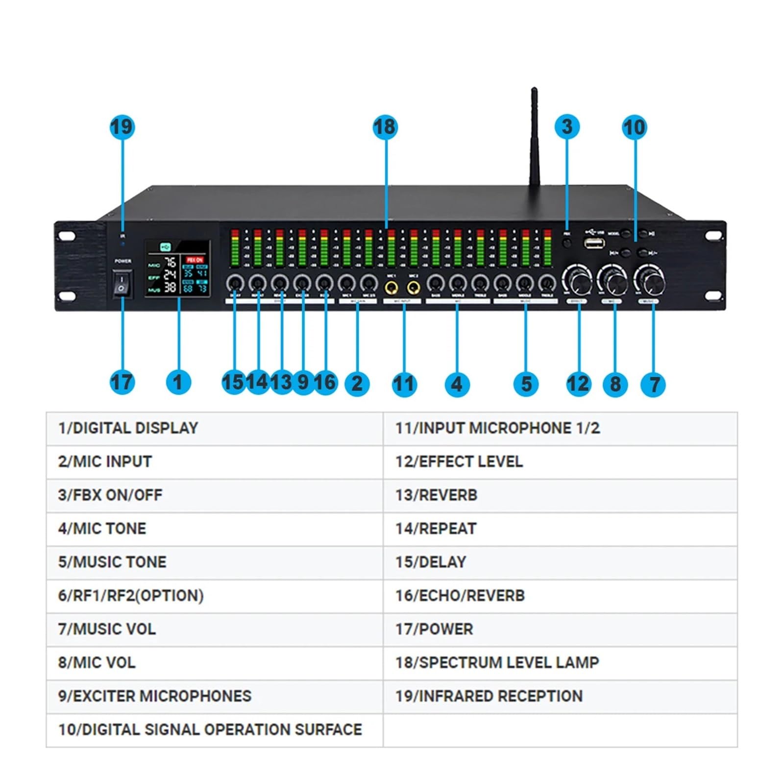 GAX-LD1500 Pantalla Profesional Ecualizador De Efectos Digitales Sistema De Karaoke Procesador De Audio Efector De Sonido De Escenario