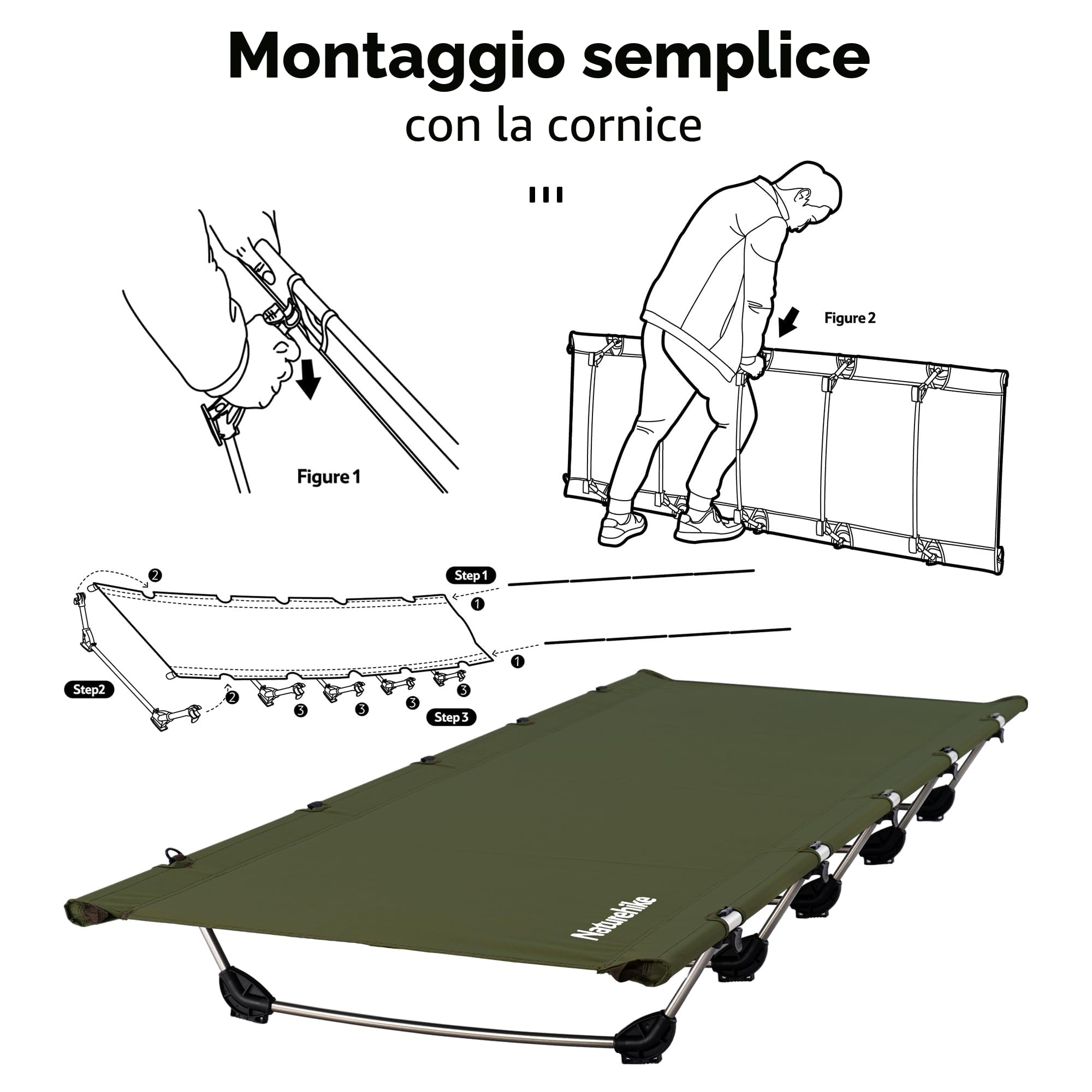 Naturehike Letto da Campeggio Pieghevole Compatto,Ultraleggero Portatile per Alpinismo Pesca Giardino Campeggio Ufficio,Carico Massimo 150 kg