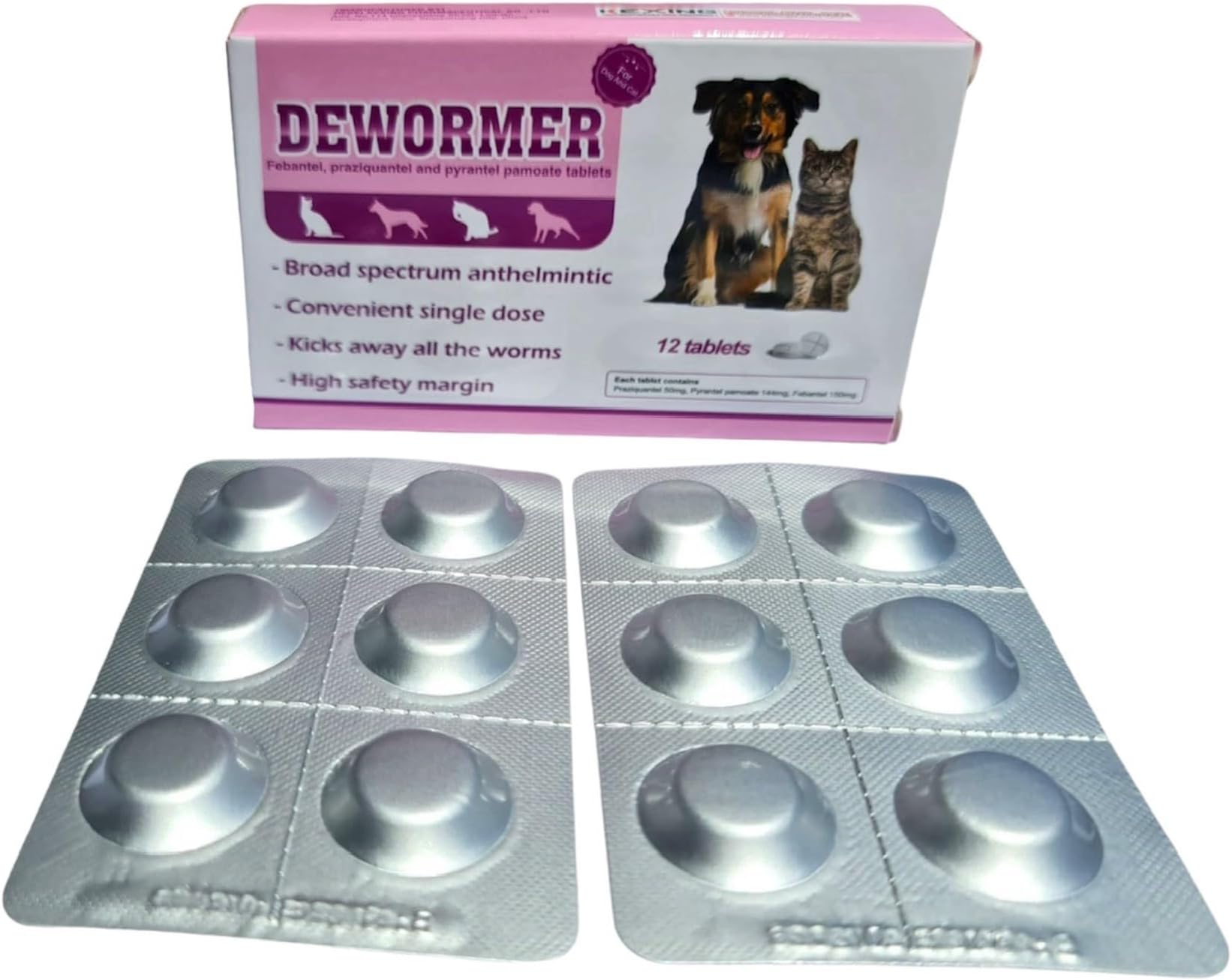 Deworming 12 Tablets, for Cats and Dogs, Broad Spectrum Anthelmintic, Convenient Single Dose, Kicks Away all the Worms, High Safety Margin, for all Breeds and Body Weights 0.5-40kg