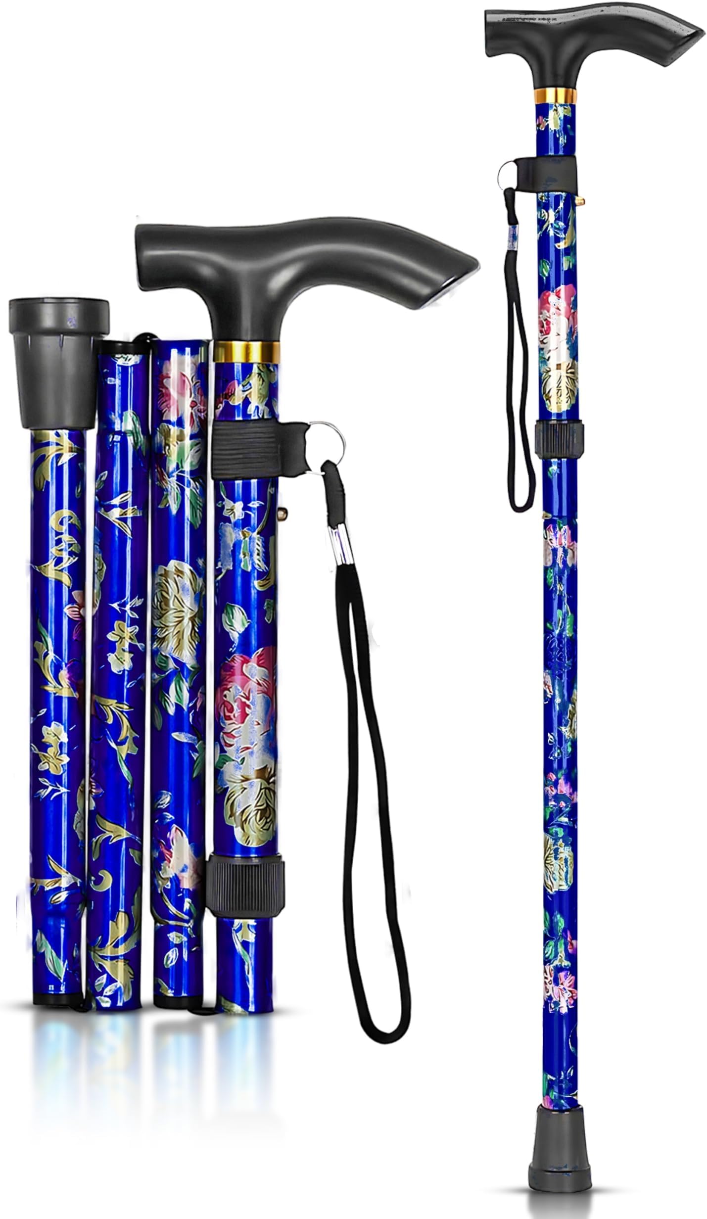 Walking Stick – Adjustable Folding Walking Sticks for Women & Men with Rubber Ends, Lightweight Collapsible Cane – Foldable Travel Walking Aid