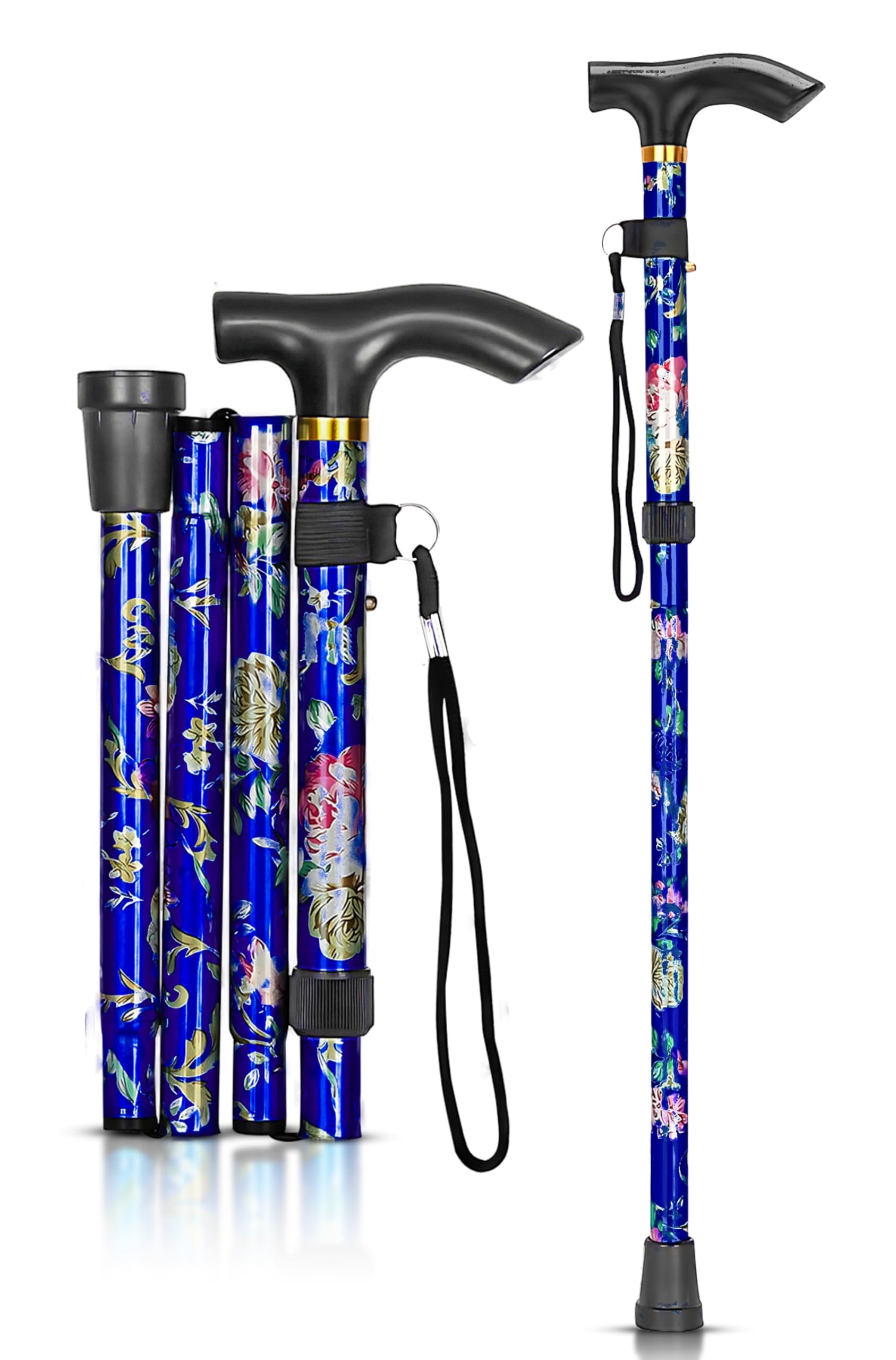 ZallyX Walking Stick – Adjustable Folding Walking Sticks for Women & Men with Rubber Ends, Lightweight Collapsible Cane – Foldable Travel Walking Aid