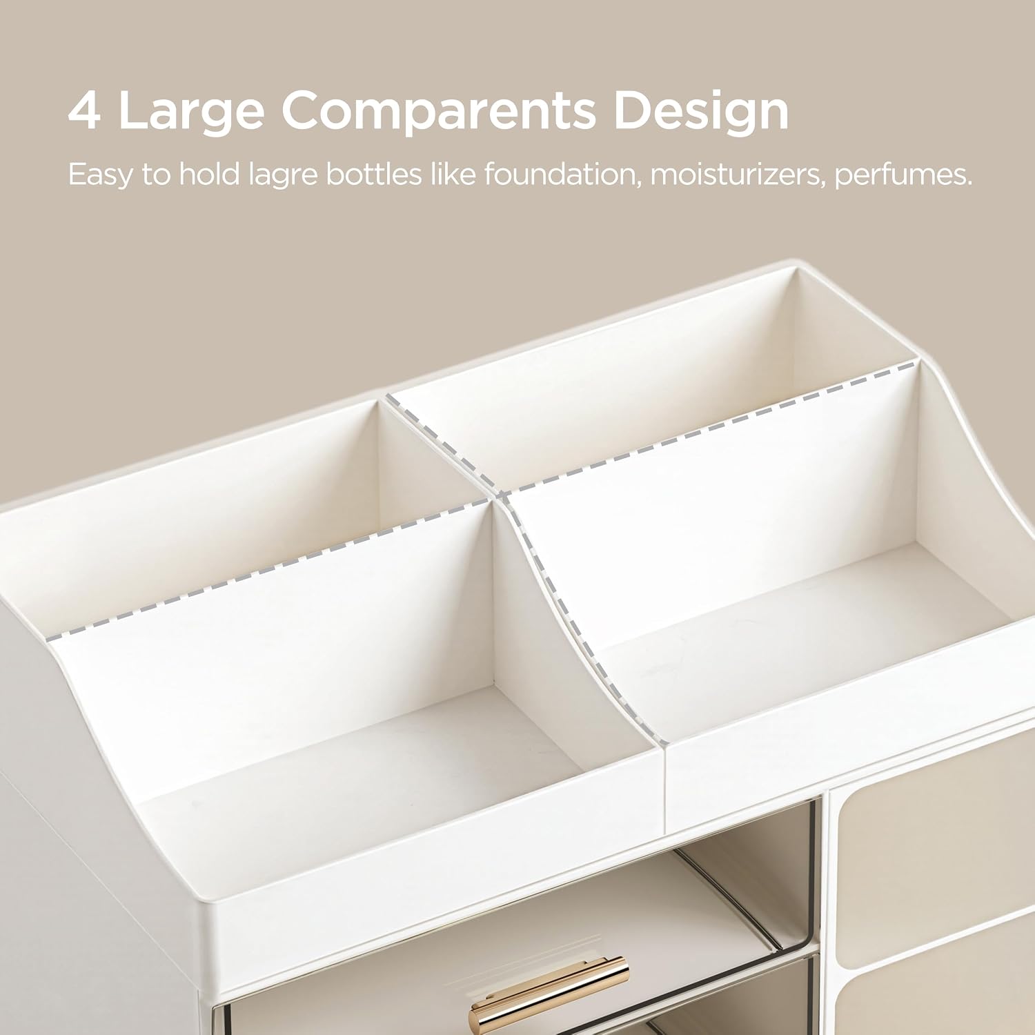 HBlife Makeup Organizer Countertop with Brush Holder, Large Bathroom Counter Organizer with Drawers, Skincare Organizers for Vanity, Plastic Dresser Organizer Storage Gift for Women Girl Mom, White