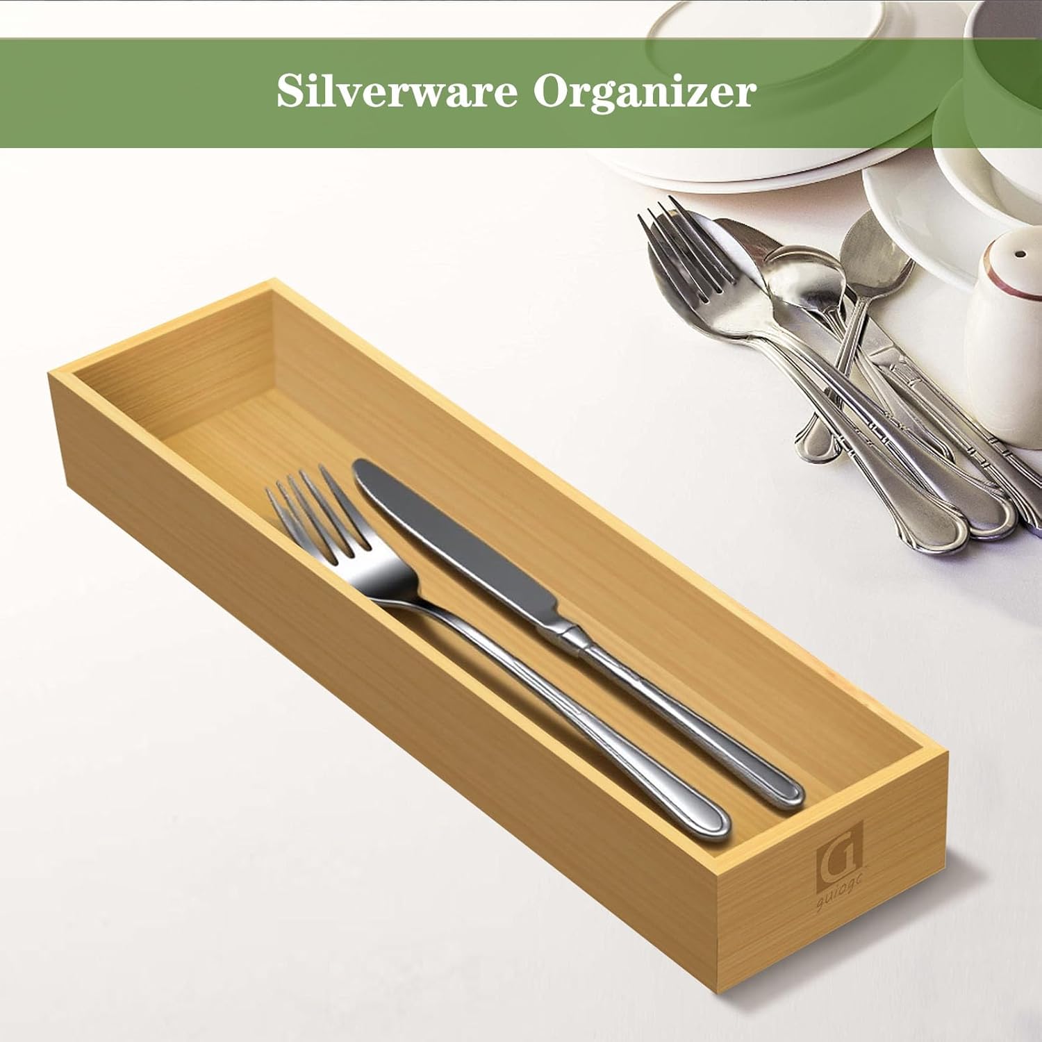 Bamboo Drawer Silverware Organizer, Flatware Organizers, Multi-purpose Bamboo Storage Box for Kitchen, Offices and Dressing table 11.5" x 3.15" x 1.8" (Set of 2) - Image 4