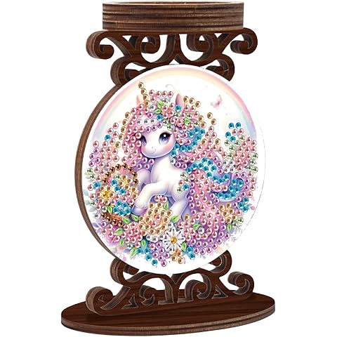 Diamond Art Painting Candlestick Holder kits, Unicorn DIY shaped crystal Diamond partial art painting, woodiness Candle holder for AromaRelax & Home Decor, Christmas Halloween Ornaments (Double-Sided)