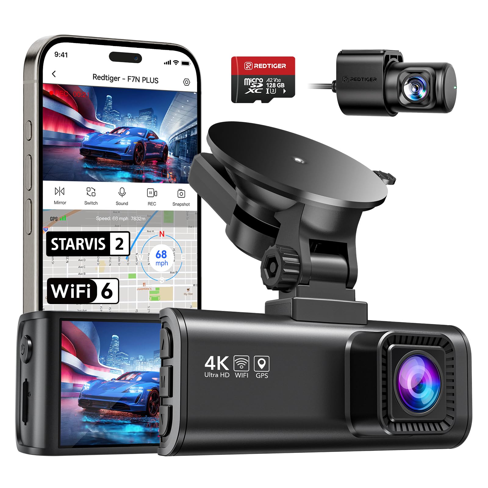 REDTIGER Dashcam 4K/2.5K Front and Rear with STARVIS 2