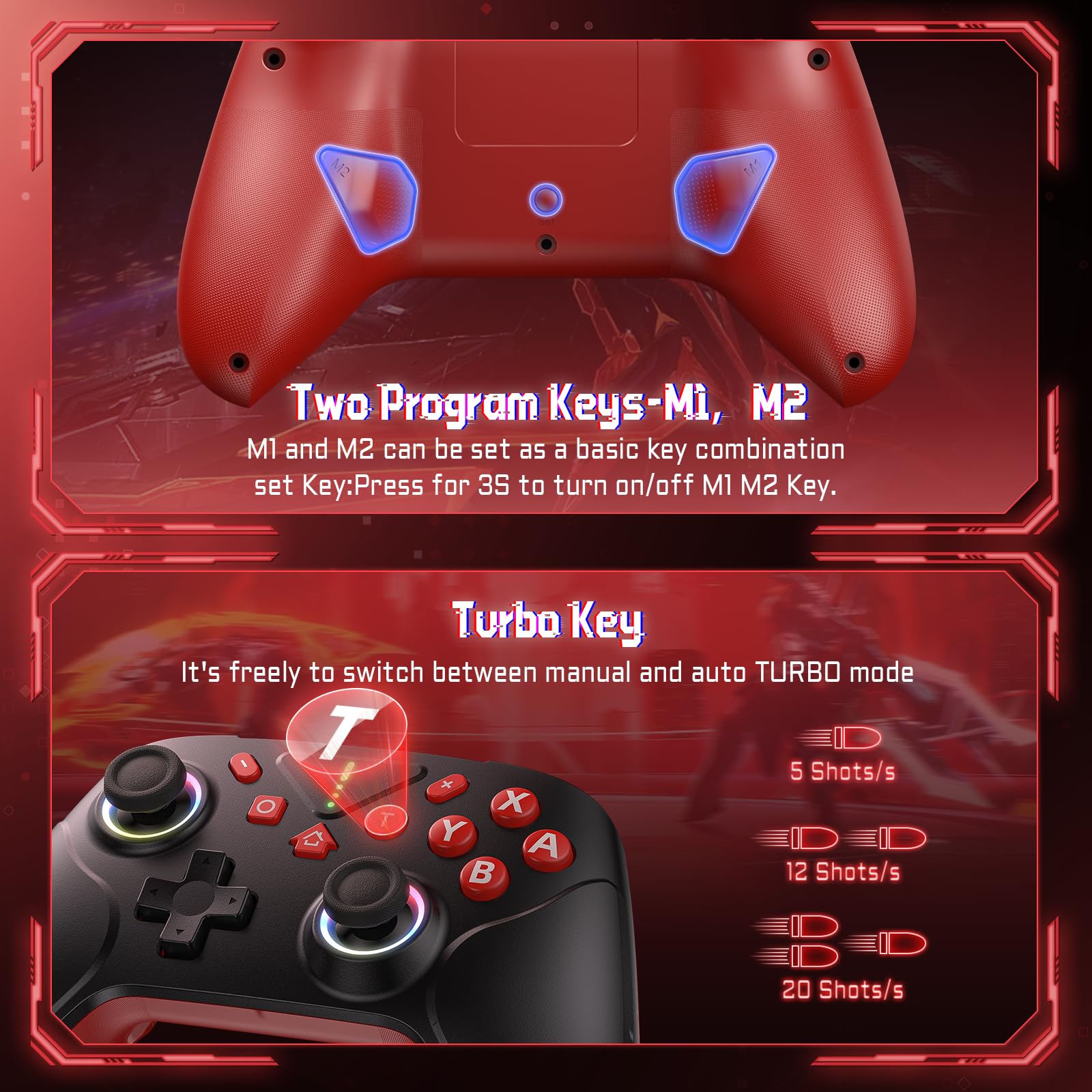 Klipdasse [Switch 2/1/OLED Wireless Controller] Switch 2 Controller für Switch Pro mit Aufwachen, Wireless Controller für Switch mit 6-Achsen Gyroskop/Double Shock/Turbo/Screenshot/RGB 12 Farbe
