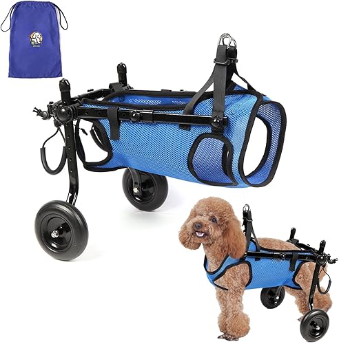 Silla de ruedas para perros pequeños para patas traseras, ayuda de movilidad ajustable para mascotas con ruedas, soporte para patas de perro y