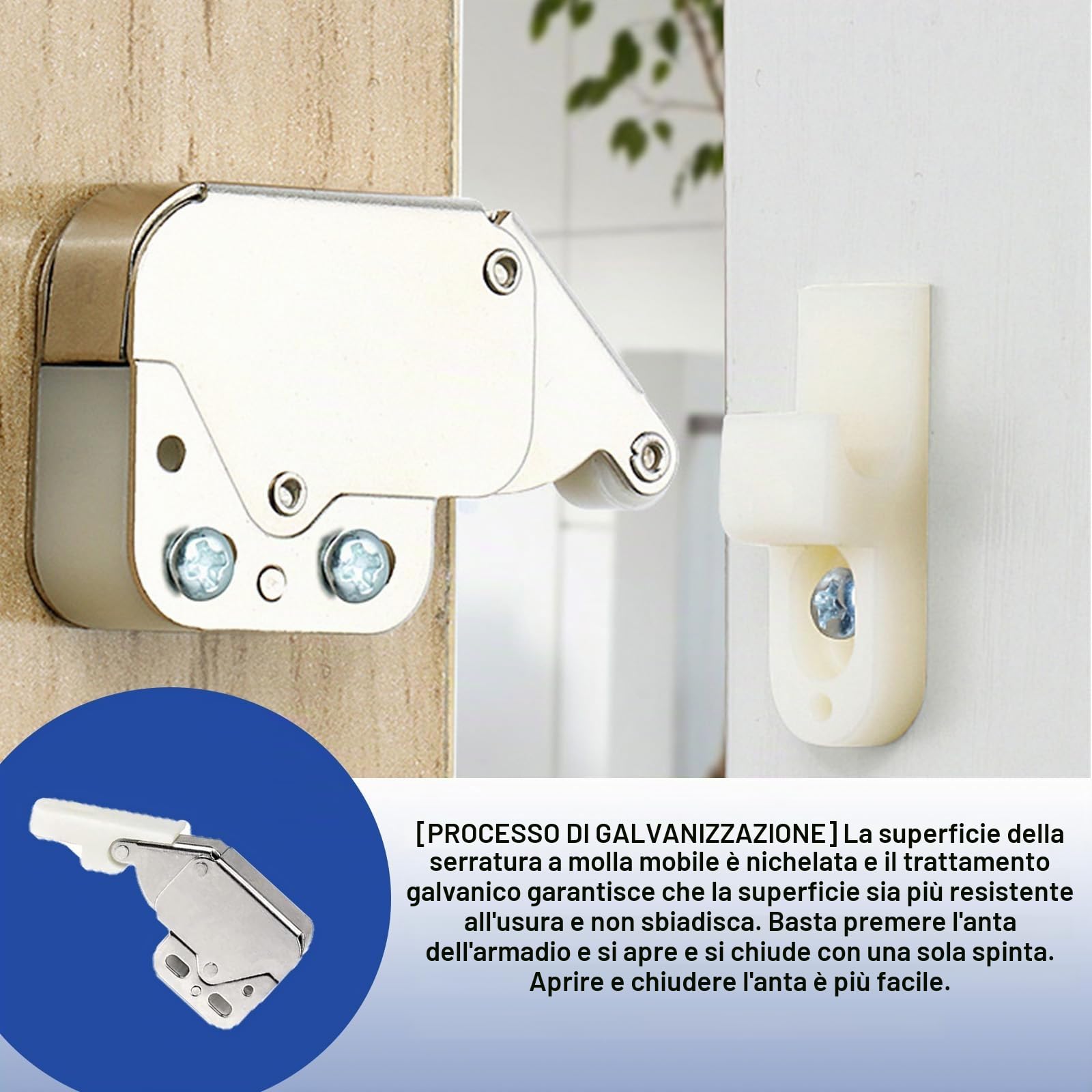 5 Pezzi mini chiusura porta,ferma porta push pull per ante,mini fermo a molla chiusura dell'armadio,chiusura dell'anta dell'armadio a molla,Scrocco a Molla Per Armadi,calamite per mobili chiusura