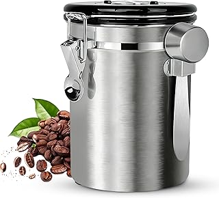 Kaffeebohnen Behälter, Luftdichte Edelstahl Kaffeedose1,8 L KaffeebohnenbehäLter mit EdelstahllöFfel, Multifunktionales Kaffeebohnen Behälter für Tee NüSse Kakao LäNger und Frisch Bleiben (Silber)