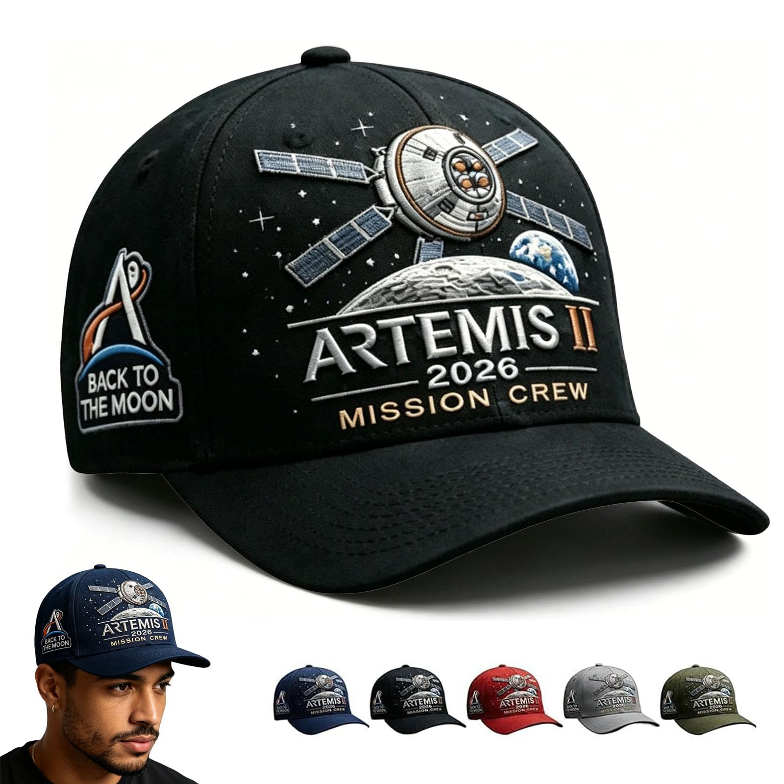 Aoukp Artemis II Lunar Mission Commemorative Cap, Adjustable Space Exploration Hat for Women & Men (Black)