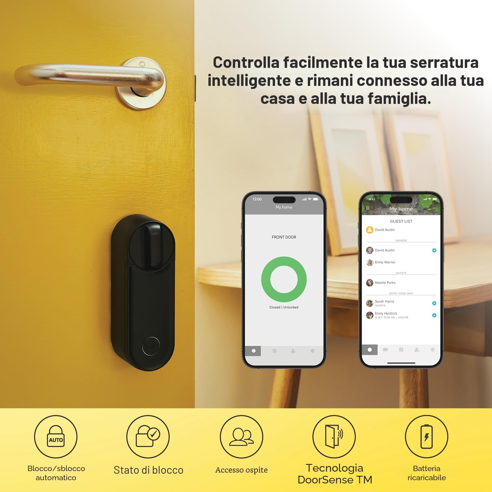 Yale Serratura Smart Linus L2 05/103210/MB Nero, accesso senza chiave, Installazione fai da te, Blocco/sblocco da remoto, Wi-Fi integrato, Compatibile con Matter, Controllo via App p Yale Home