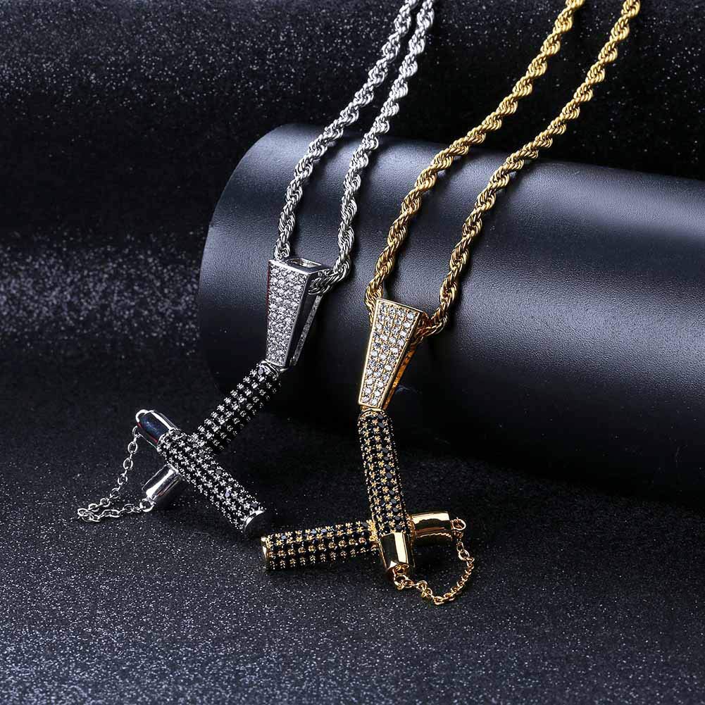 Naszyjnik z osobowością, hiphopowy nunchaku w kształcie miedzi z cyrkoniami i dodatkami
