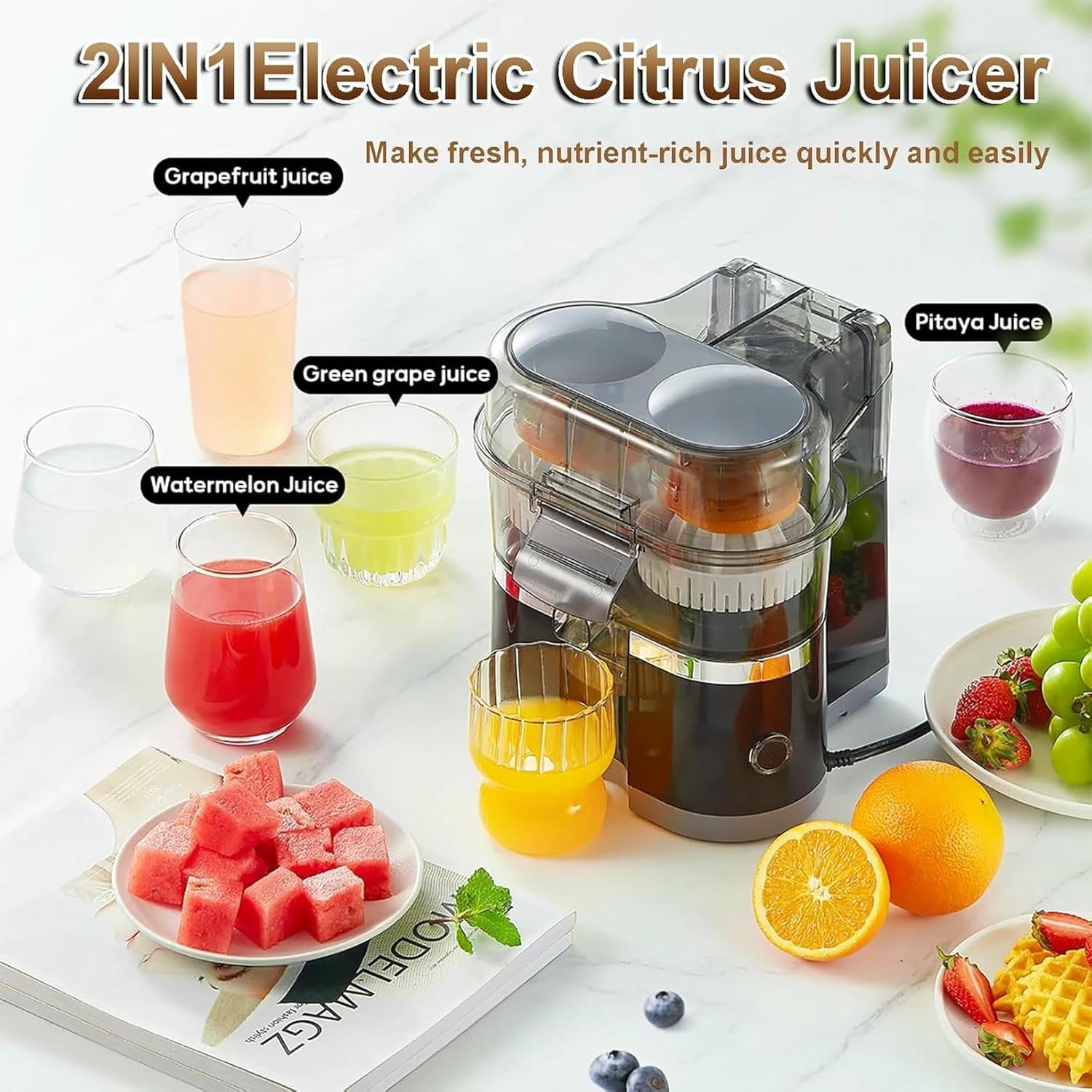 Electric Juicer Machine 100W, 500ml Citrus Juice Maker with 18000 RPM Motor, Dishwasher-safe Parts for Fresh Juice-