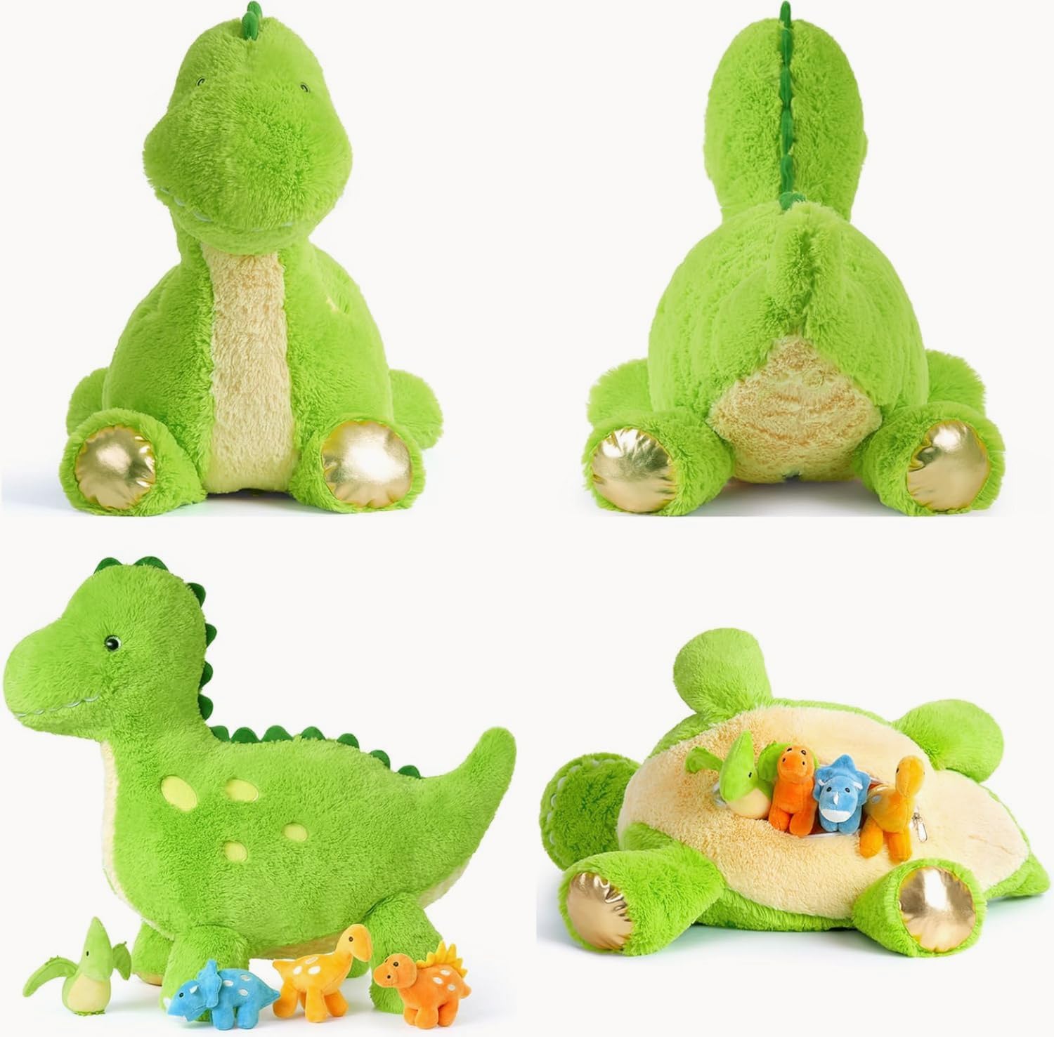 Tezituor Cute Dinosaur Stuffed Animal with 4 Baby,27inch Dinosaurs Plush Toys,Giant Mommy Dinosaurs,Large Dino Plushies Gifts for Girls Boys Kids Christmas Easter Birthday Children's Day, Green