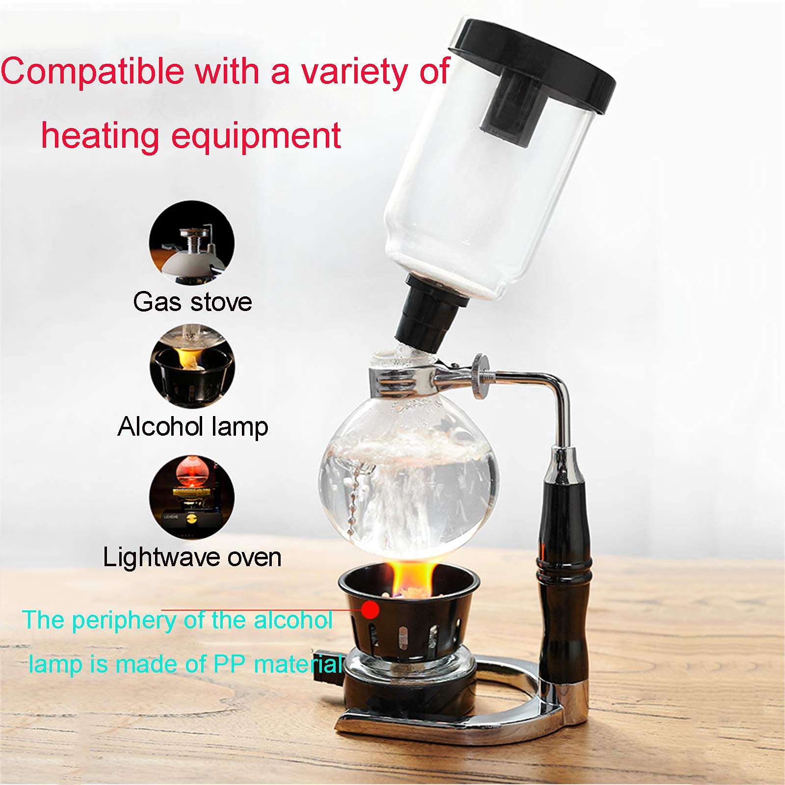 CUNTO Caffettiera a sifone Teiera a sifone, Caffettiera a sifone manuale, Caffettiera sottovuoto Tipo di vetro Filtro per macchina da caffè 3 tazze, Vetro resistente alle alte temperature,A