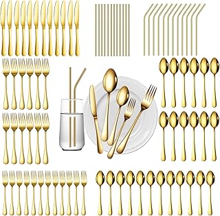 84-Piece Gold Stainless Steel Flatware Set