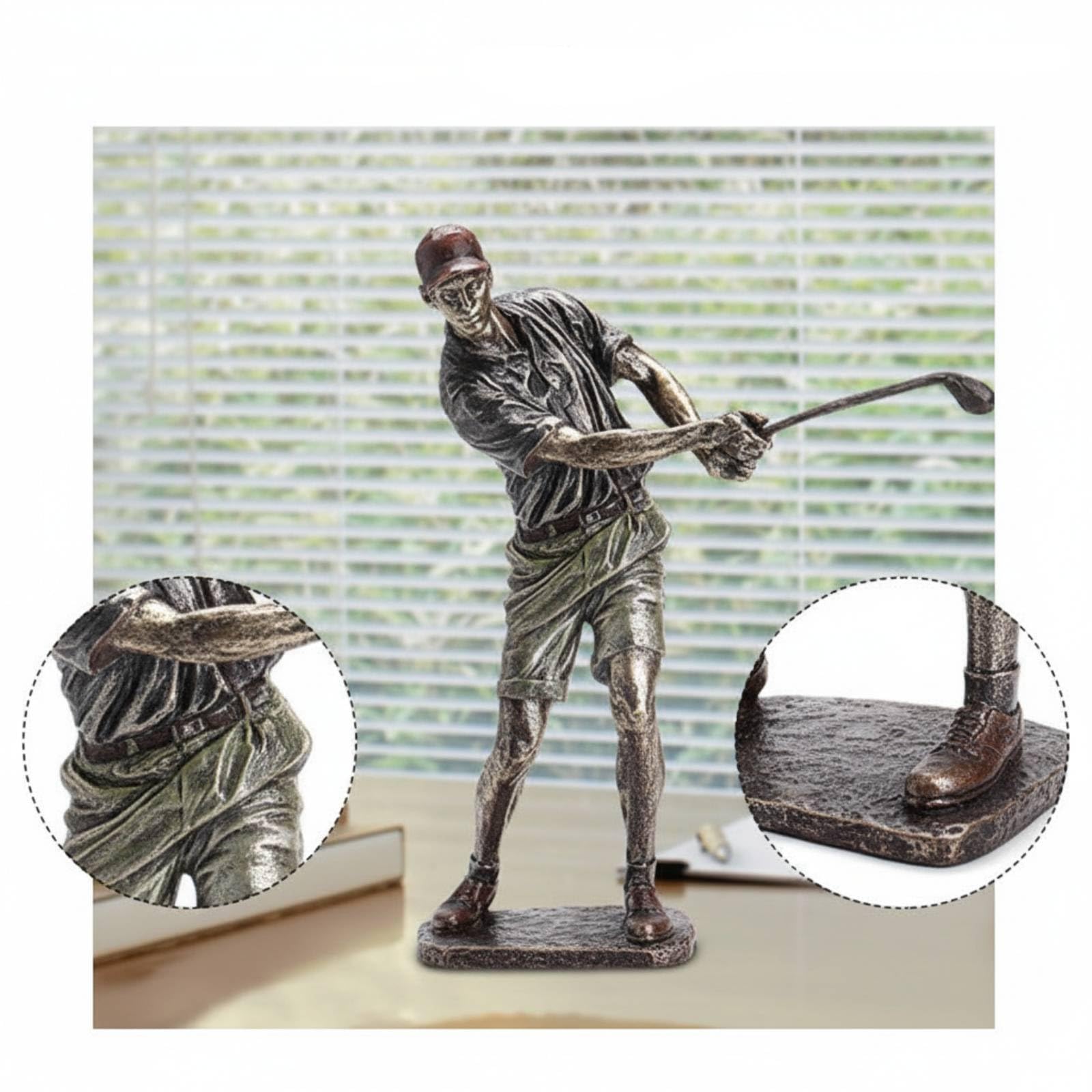 Figura Golf | Acabado Pintado Multicolor, Figura Golfista, Resistente, Escultura Golfista, para Oficina, Estudio, Golfistas