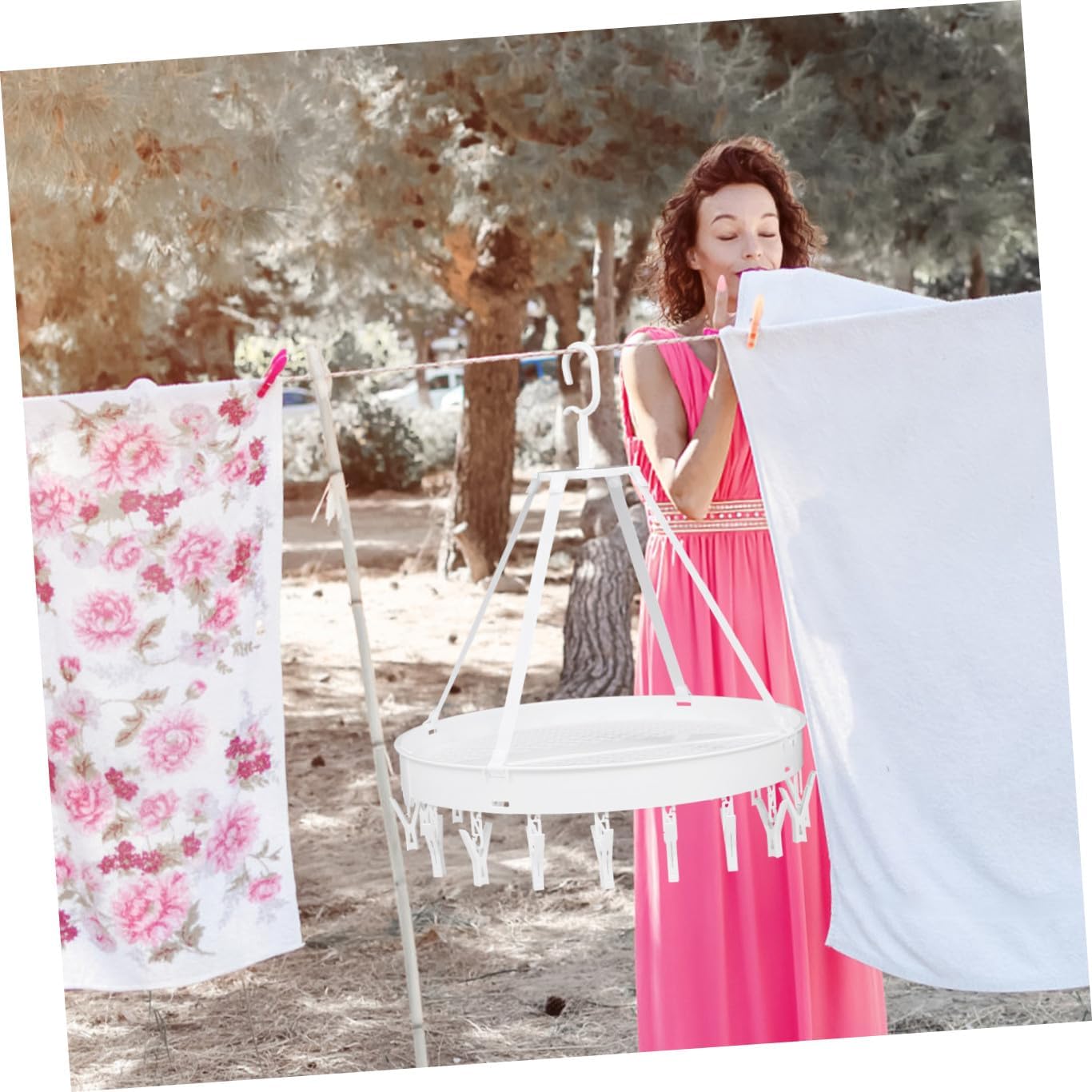 Foldable Clothes Drying Rack White Single Layer Laundry Socks Towels Underwear Holder Windproof Indoor Balcony Organizer