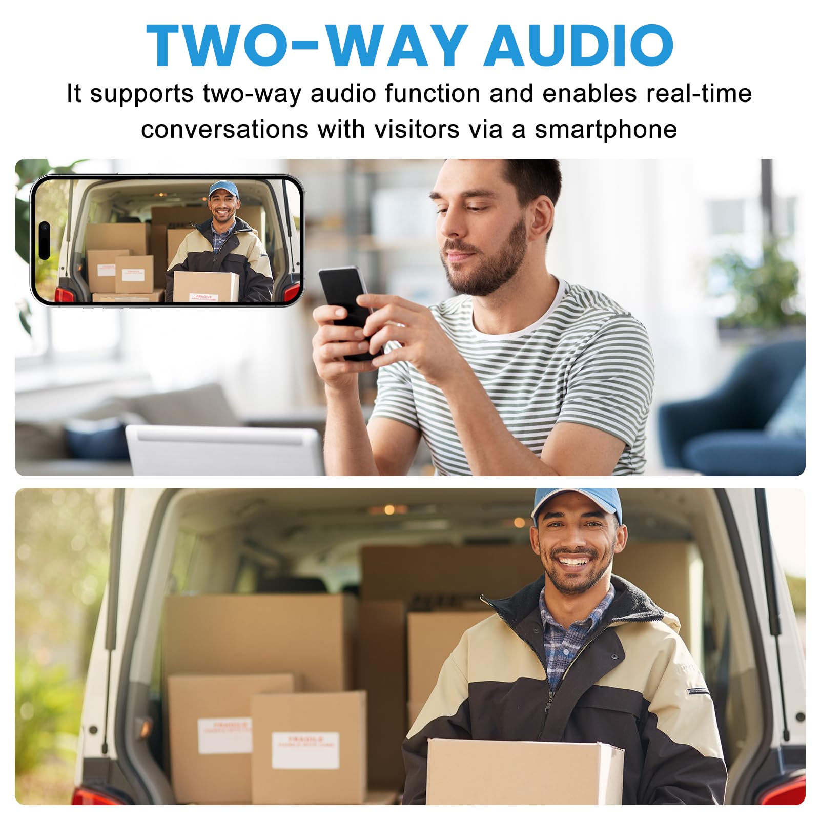 Sporgo Videoportero inalámbrico: Videoportero WLAN 1080P con cámara inalámbrica, WiFi 2,4 G, videoportero de seguridad con visión nocturna por infrarrojos HD/audio de dos vías/campana/soporta SD y