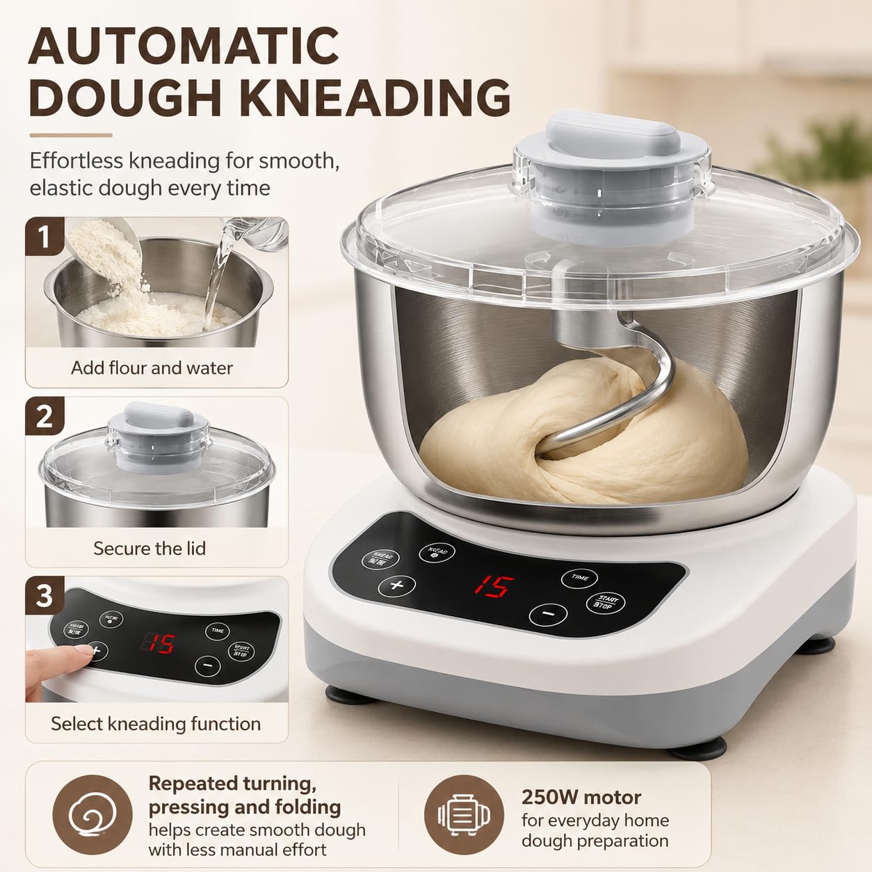 Macchina Impastatrice Automatica 7L/9L con Ciotola in Acciaio Inossidabile