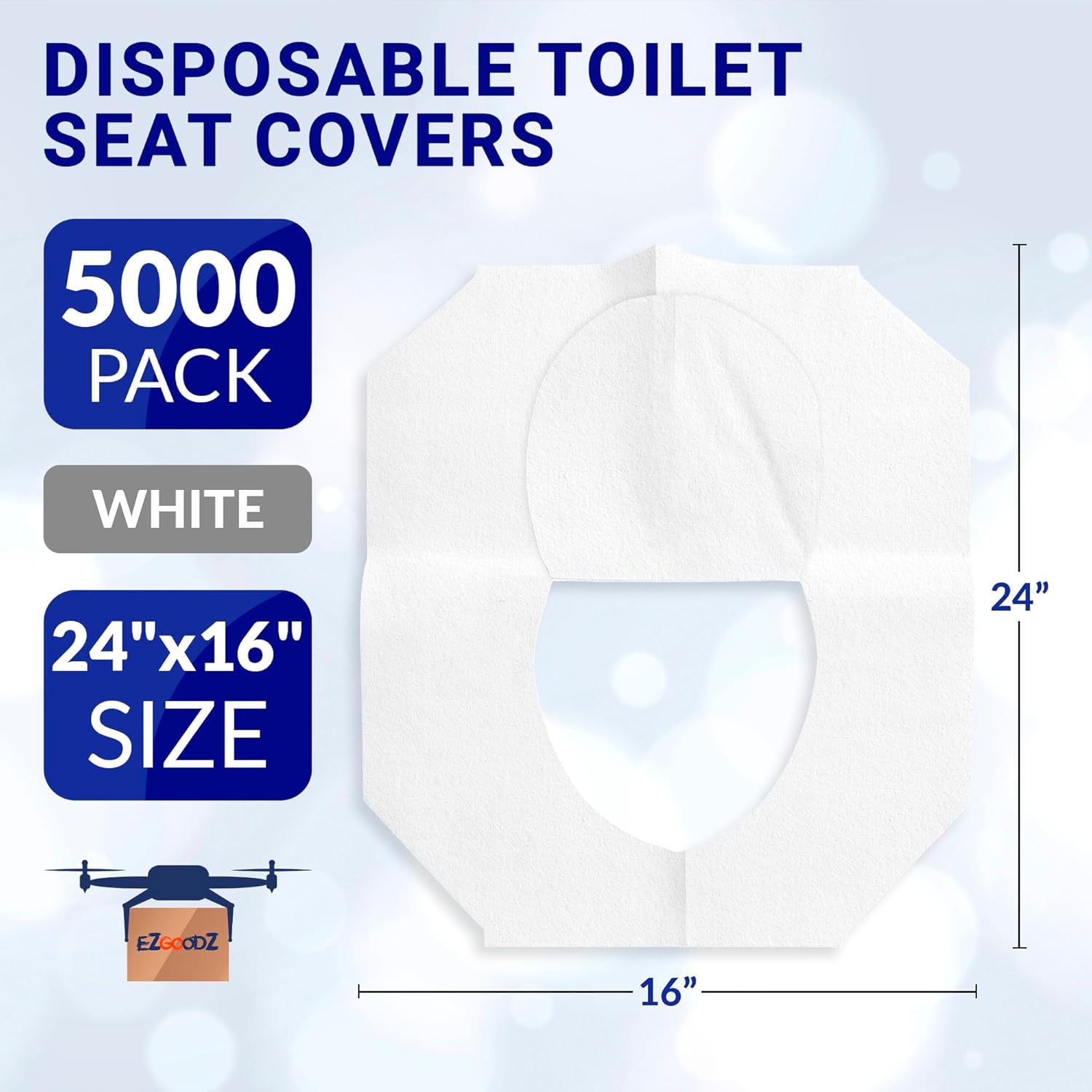 EZGOODZ Disposable Toilet Seat Covers for Bathroom, 15 x 11 x 13 Inches. Pack of 5000 White Bathroom Essentials. Flushable Standard Size Half-Fold Toilet Seat Cove