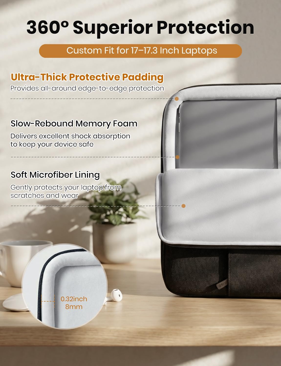 DOMISO 17.3 inch Laptop Sleeve Case Water Resistant Shockproof Protective Computer Bag for 17.3" Notebook/HP Pavilion Envy 17/Dell/IdeaPad/LG Gram/MSI with Accesory Bag,Black