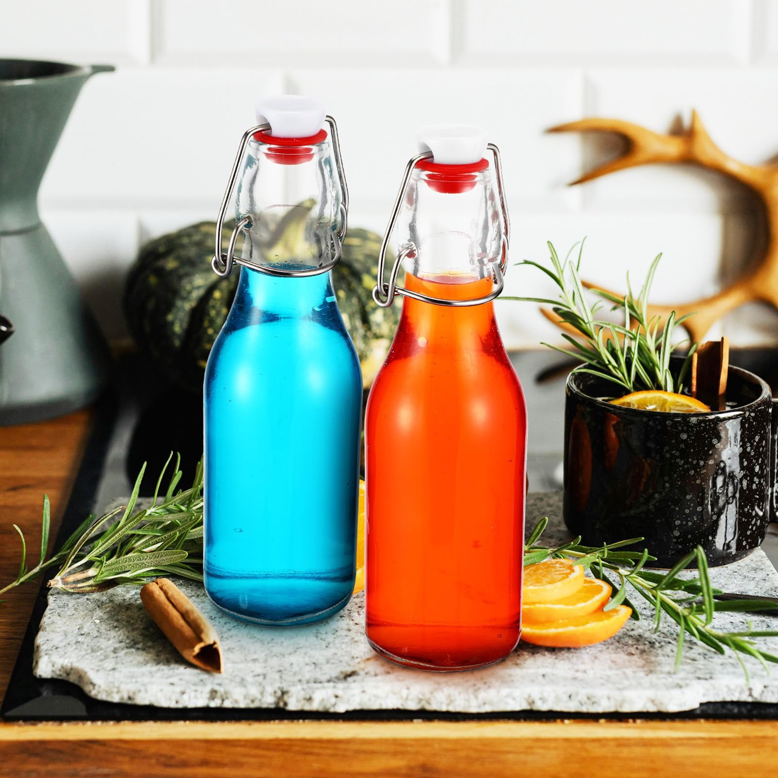 Glasflaschen mit Reinigungsbürste Auslaufsicher 250ml mit Bügelverschluss 6 Stück für Picknick und Garten Grillen
