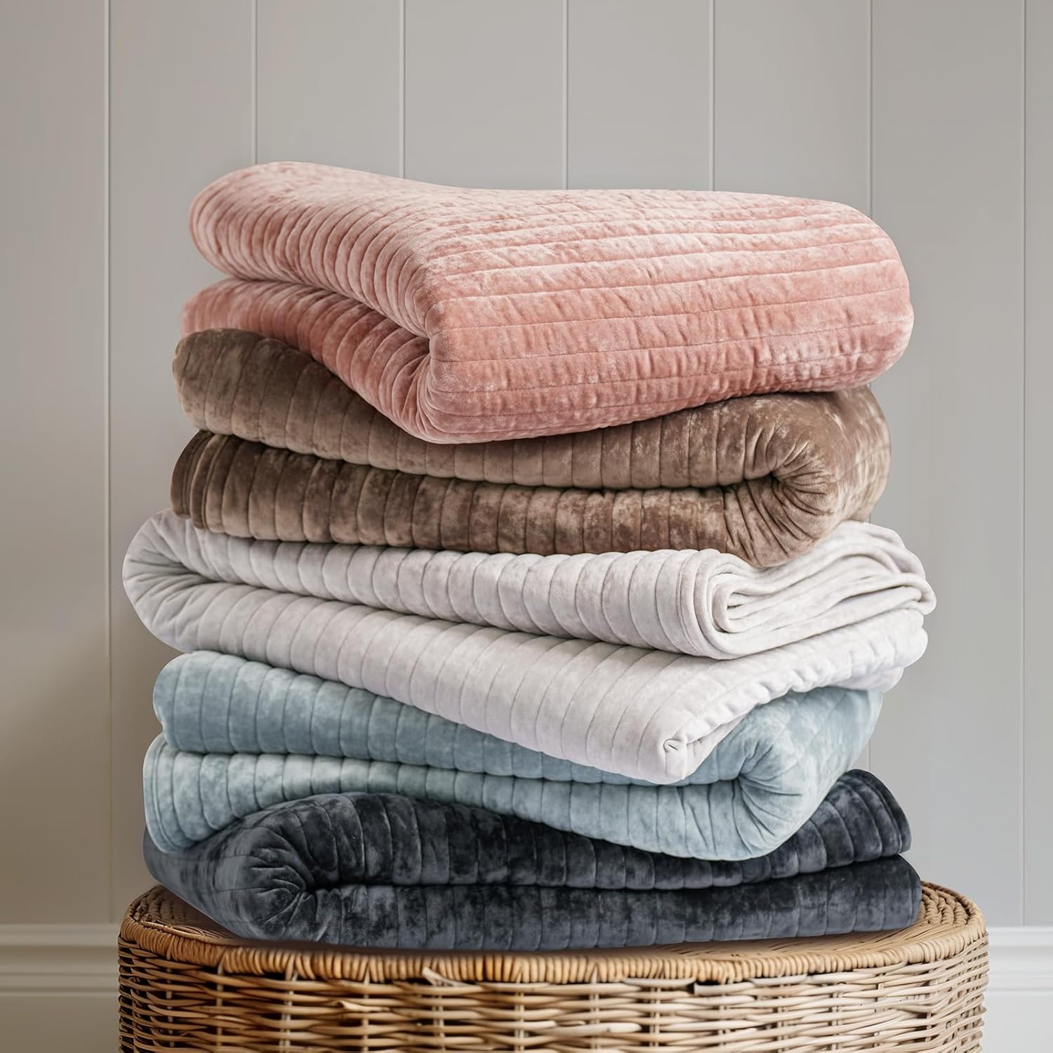 EVERGRACE Velvet Quilt Set Queen Size, Luxurious Soft Striped Channel Bedding Set, Lightweight Velvet Comforter for All Season, Oversized Bedspread Coverlet with 2 Matching Shams, Mocha Brown - Image 6