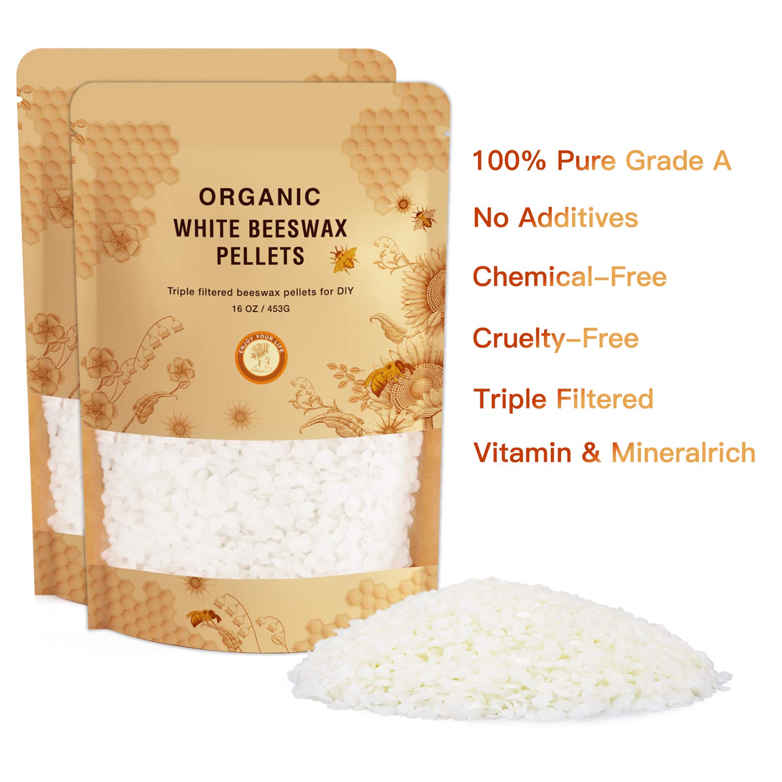 Pellet di Cera d'api Bianca, Pellet di Cera d'api Prodotti Ecologici di Qualità Cosmetica, Cera d'api Organica per il Corpo, Balsamo per le Labbra e Forniture per la Produzione di Sapone [910g]