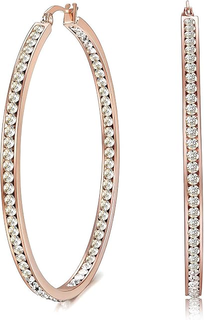 Finrezio 316 Stainless Steel Hopp Earrings For Women Cute Huggie Earrings Banquet With Shining Cubic Zirconia Inlaid 50MM