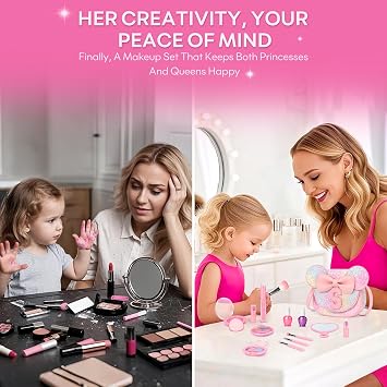 Kids Makeup Kit for Girl, 15Pcs Real Washable Make Up Set & Purse Rainbow S