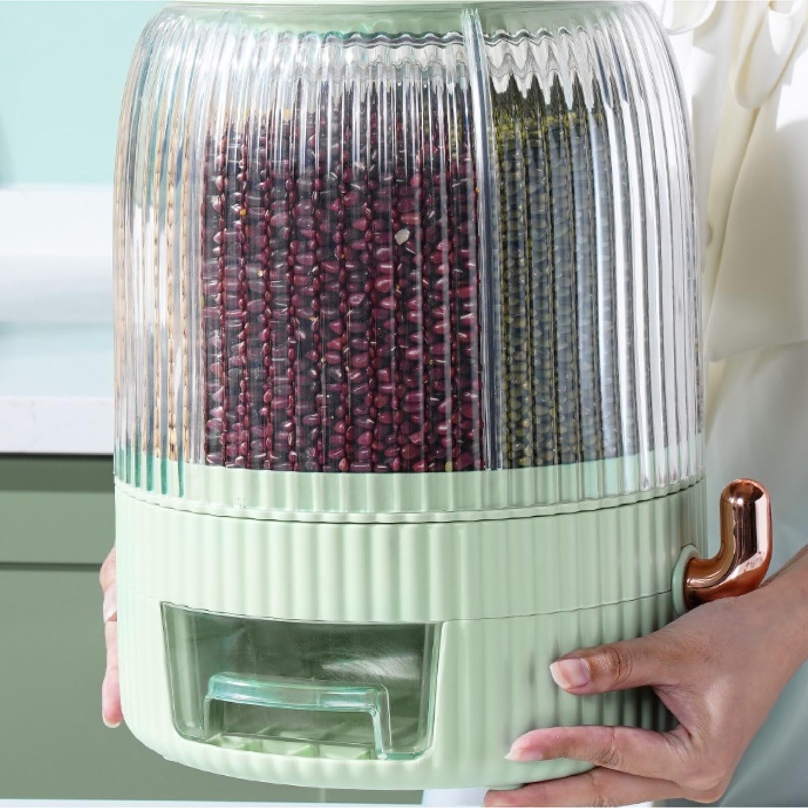 Dispenser Cereali Contenitore Per Lo Stoccaggio Di Chicchi Riso A 6 Griglie, Distributore Rotante, Secchio Per Per Piccoli, Fagioli Contenitori Cucina(Grün)