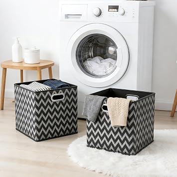 2 Pack Foldable Storage Boxes, 30L Non-Woven Fabric Storage Cubes with Handles, Collapsible Storage Cube Basket Organiser Bins Containers for Toys, Books, Closet, Home, Office, Black