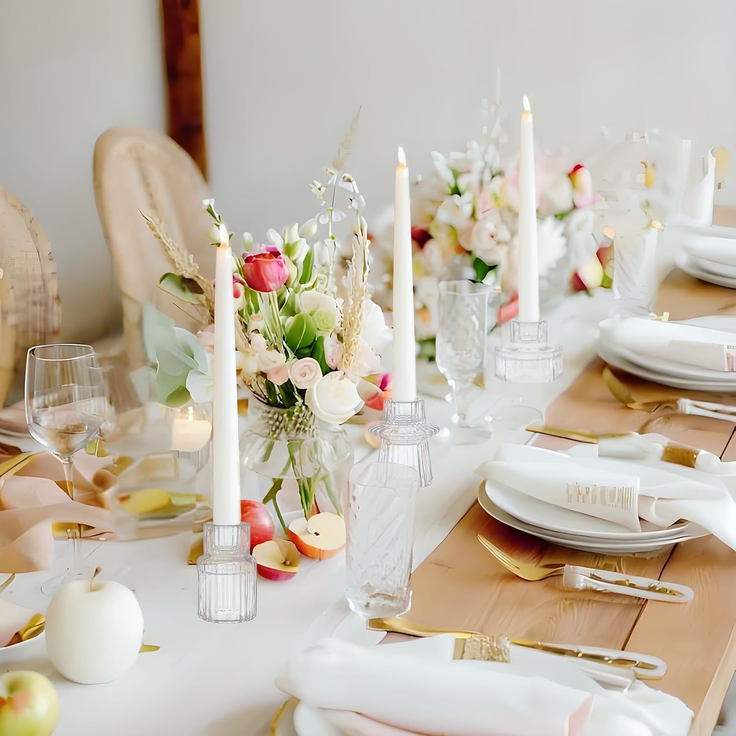 Double Sided Vintage Ribbed Taper Glass Candle Holders,Tea Candle Holder for Table Centerpieces, Wedding Decorations and Dinner Parties (Clear, 3 PCS) - Image 6