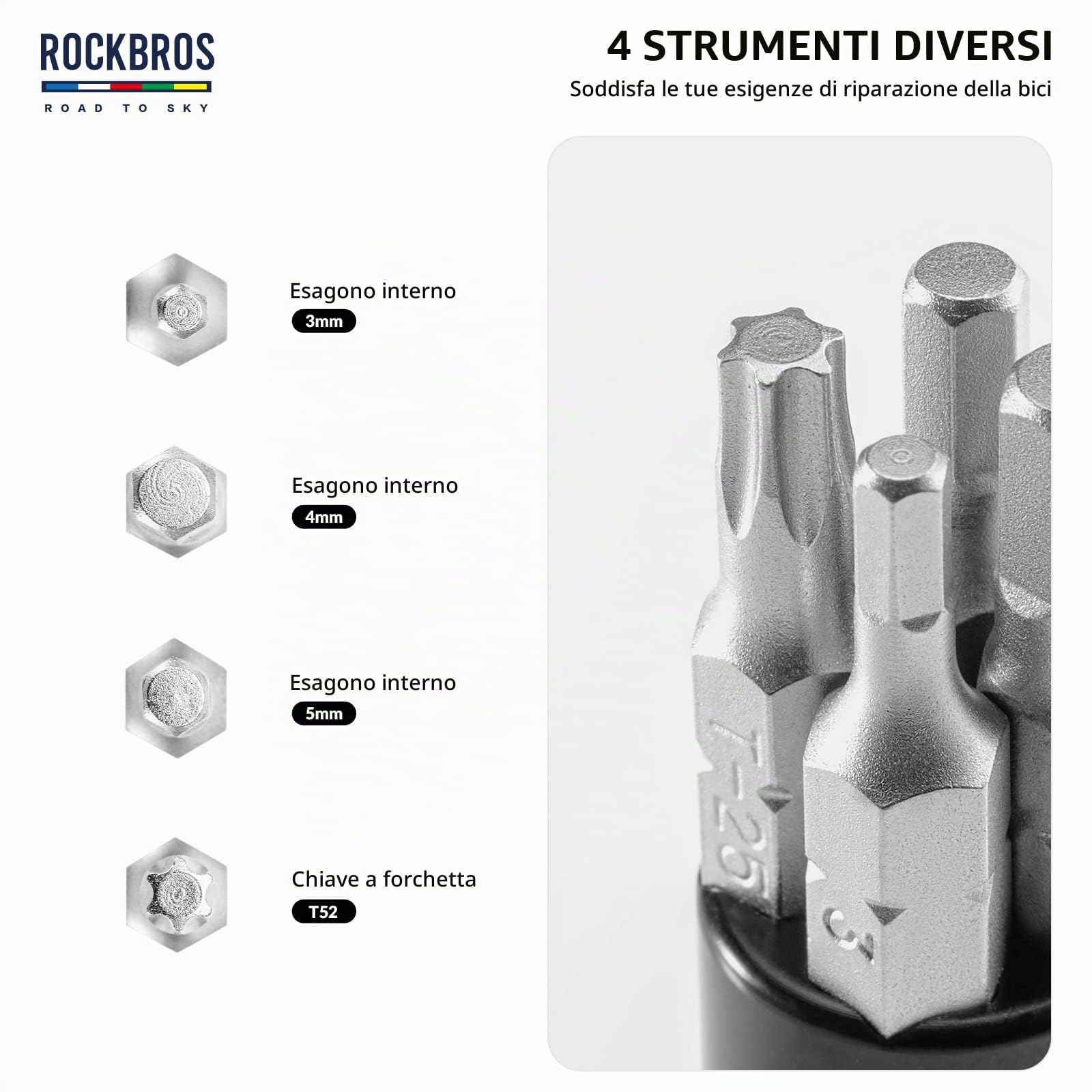 ROCKBROS Road to Sky Attrezzi Multifunzionale Bici, Kit Riparazione 5 in 1 Bicicletta Nascosto, Strumento Tappo Manubrio, Separatore di Catena per Bici da Strada, MTB, BMX