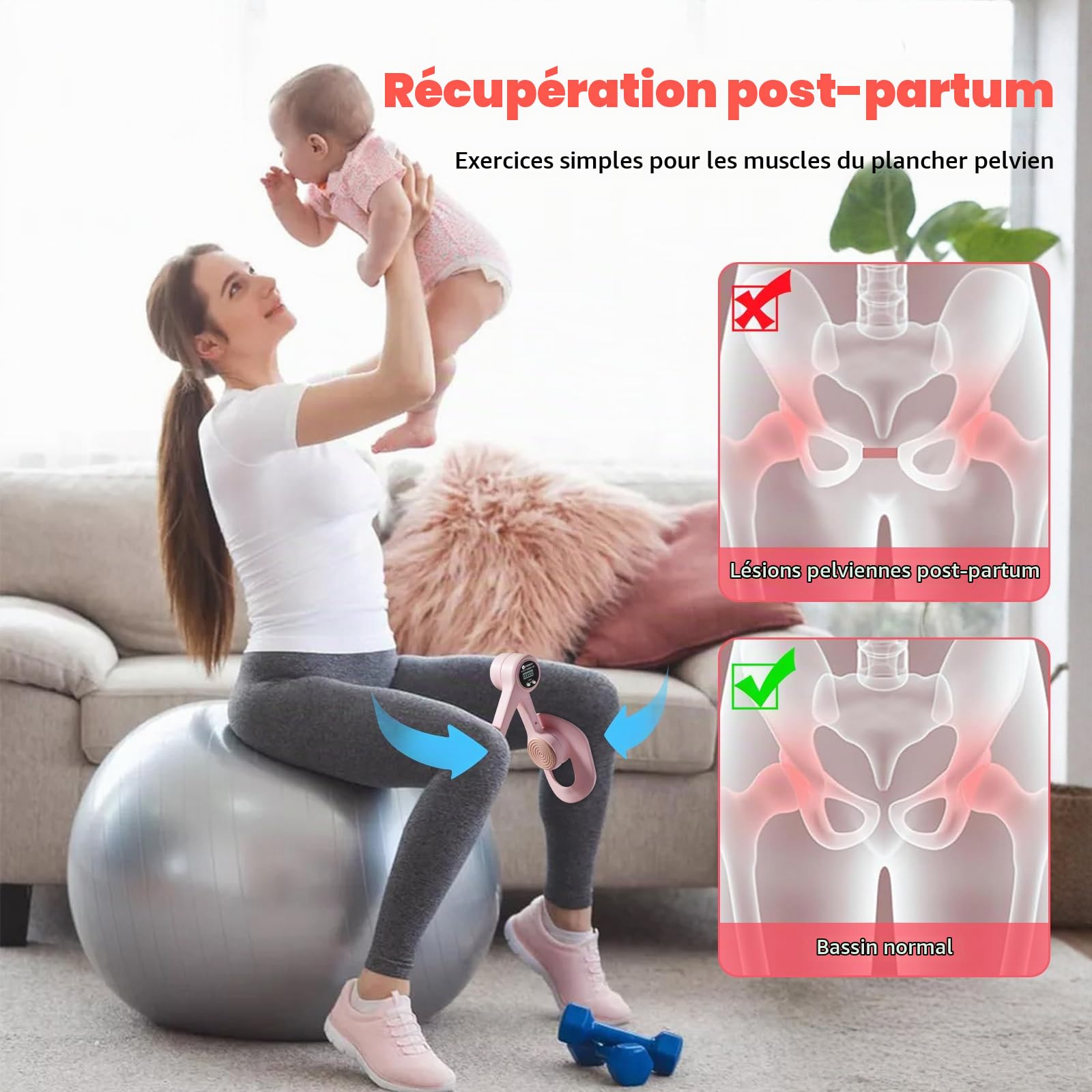 Hip Trainer Exerciseur avec Compteur, Entraîneur de Muscle Pelvien, Entraîneur de Cuisse, Appareil Musculation pour Jambes et de Fesses, Fessiers Post Partum et Rééducation Périnée