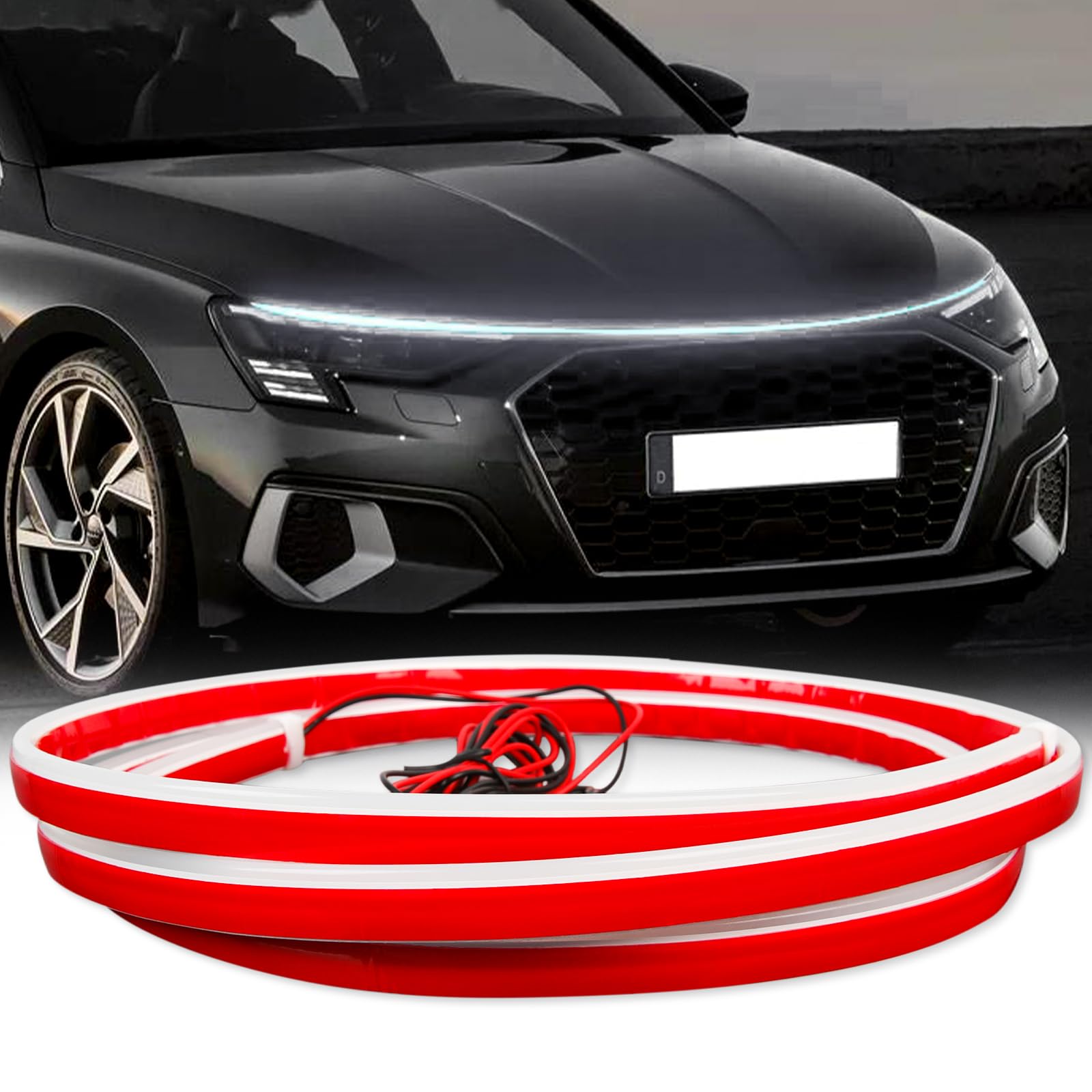 DREAMIZER Bande lumineuse LED dynamique et étanche pour capot de voiture de 180 cm, feux de jour blancs flexibles et accrocheurs pour voitures, SUV et camions